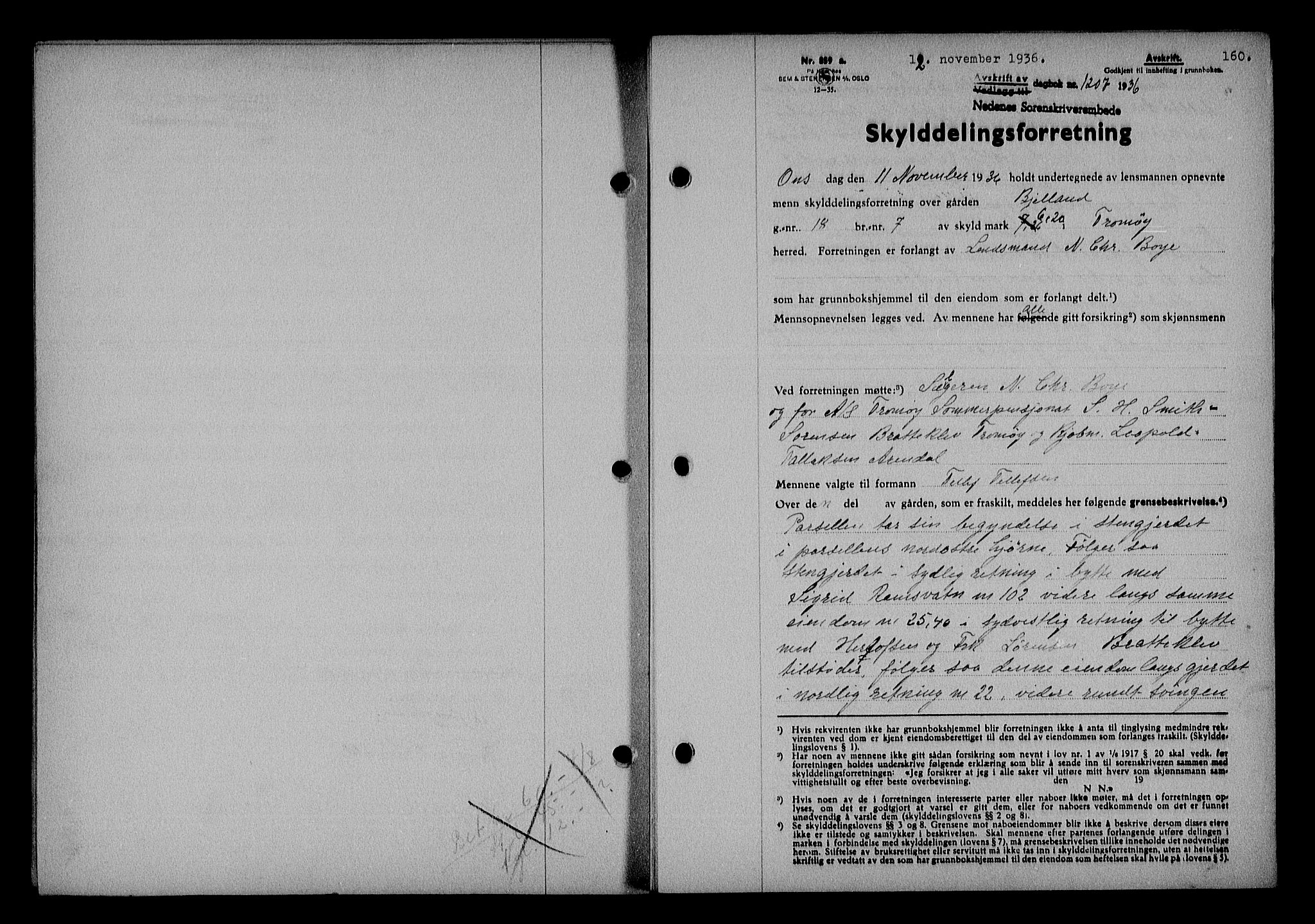 Nedenes sorenskriveri, SAK/1221-0006/G/Gb/Gba/L0043: Pantebok nr. 39, 1936-1937, Dagboknr: 1207/1936