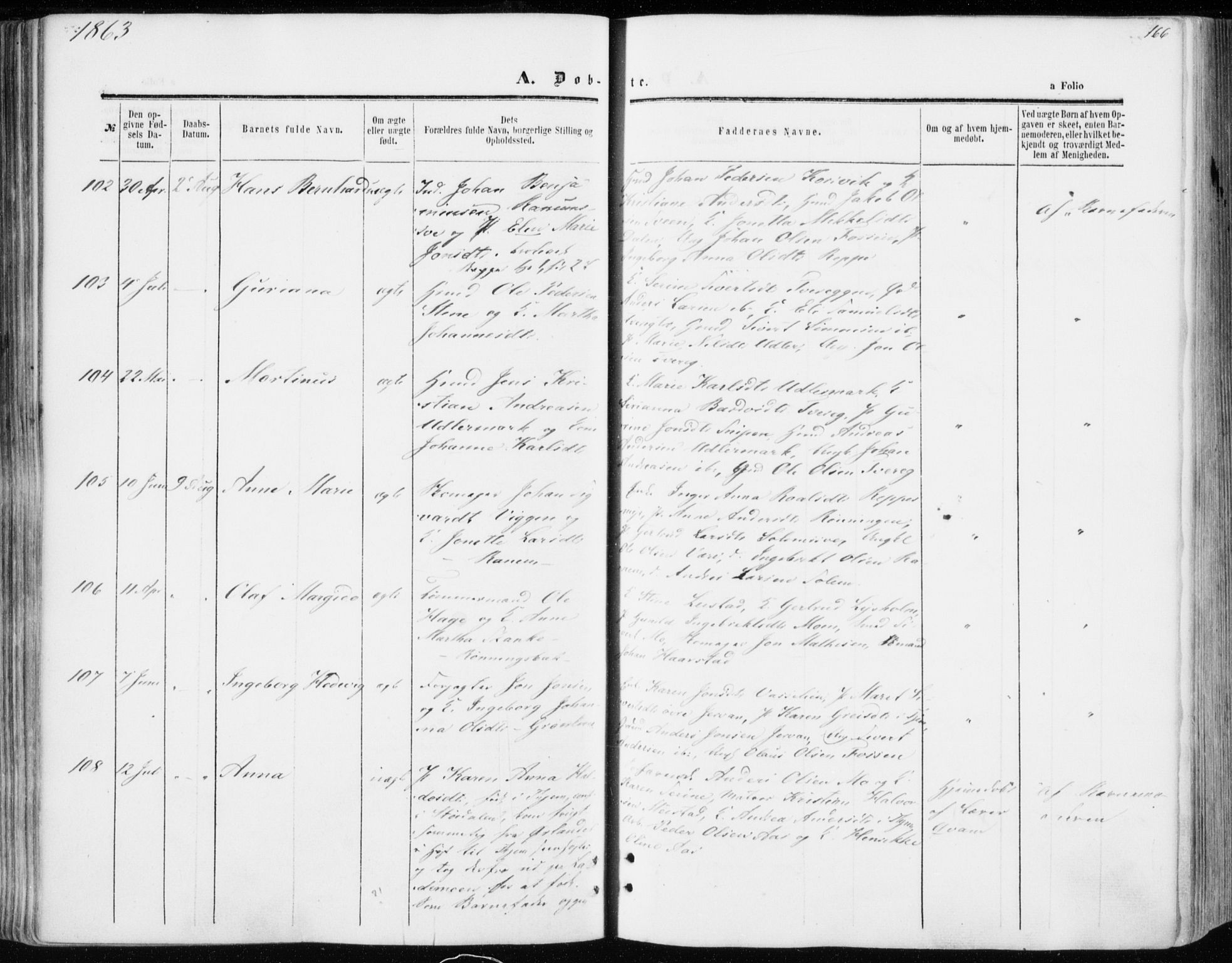 Ministerialprotokoller, klokkerbøker og fødselsregistre - Sør-Trøndelag, SAT/A-1456/606/L0292: Ministerialbok nr. 606A07, 1856-1865, s. 166