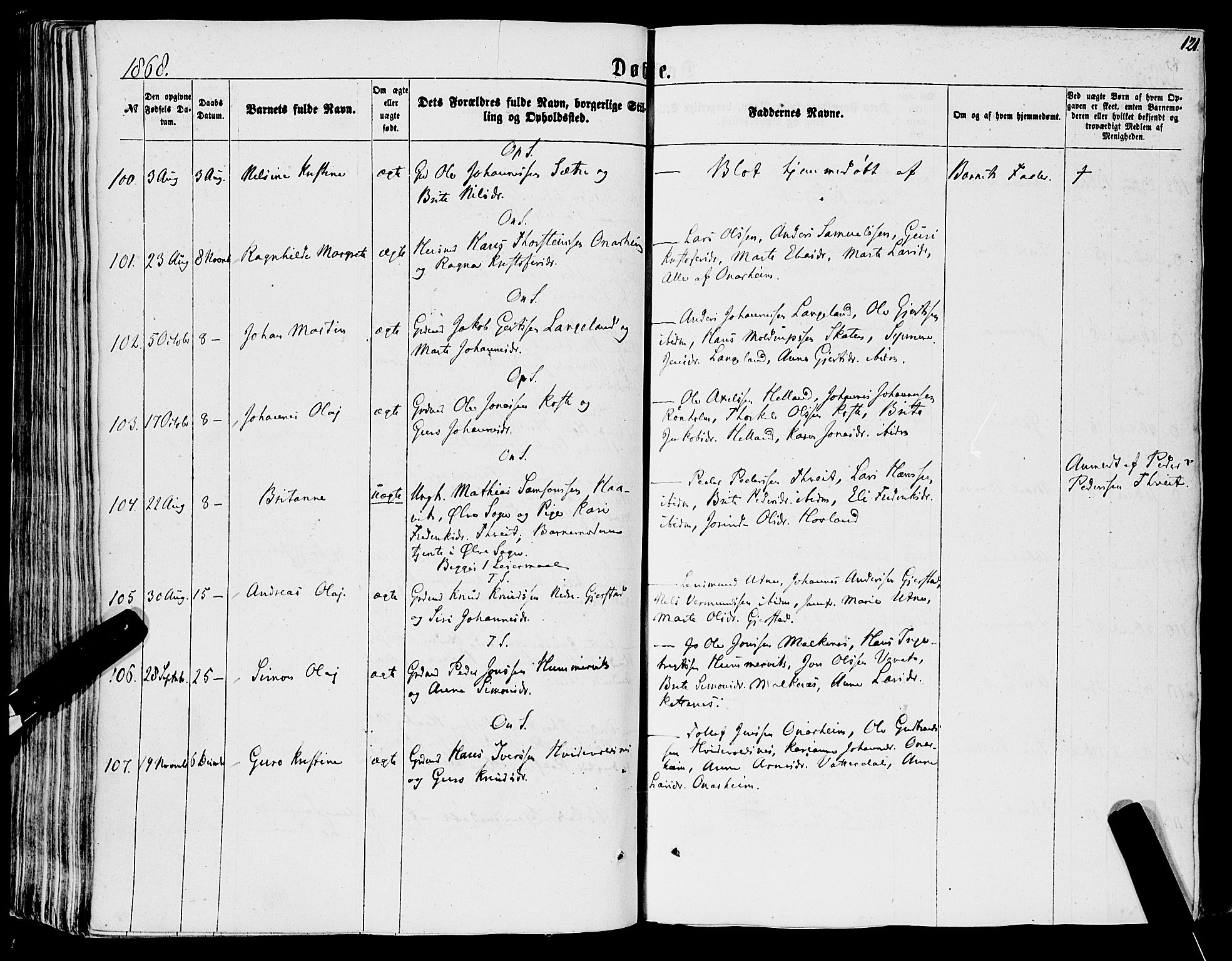 Tysnes sokneprestembete, AV/SAB-A-78601/H/Haa: Ministerialbok nr. A 11, 1860-1871, s. 121