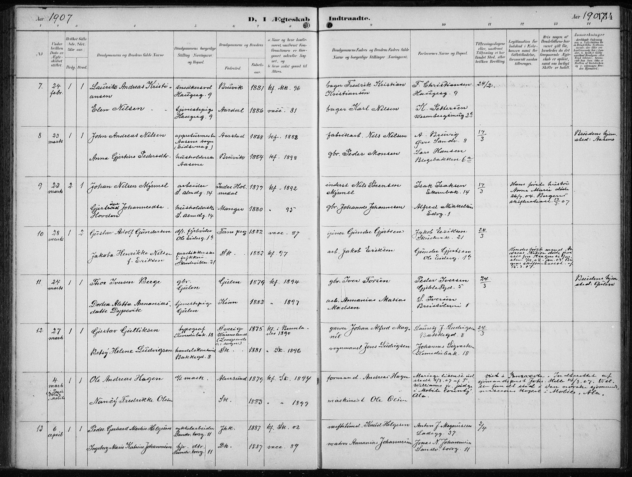 Sandviken Sokneprestembete, AV/SAB-A-77601/H/Ha/L0014: Ministerialbok nr. D 1, 1896-1911, s. 134