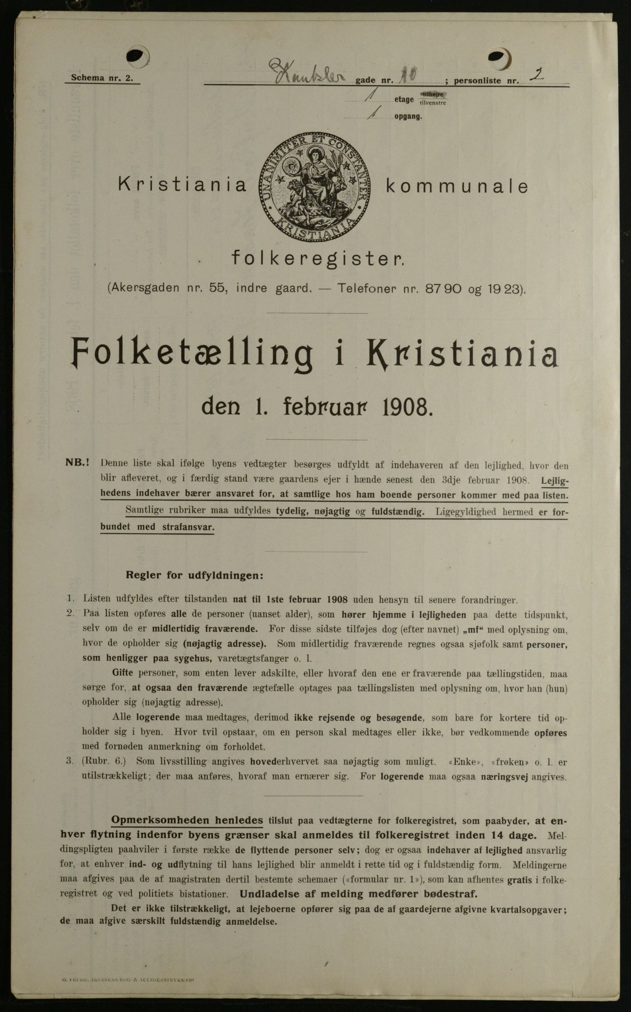 OBA, Kommunal folketelling 1.2.1908 for Kristiania kjøpstad, 1908, s. 43114