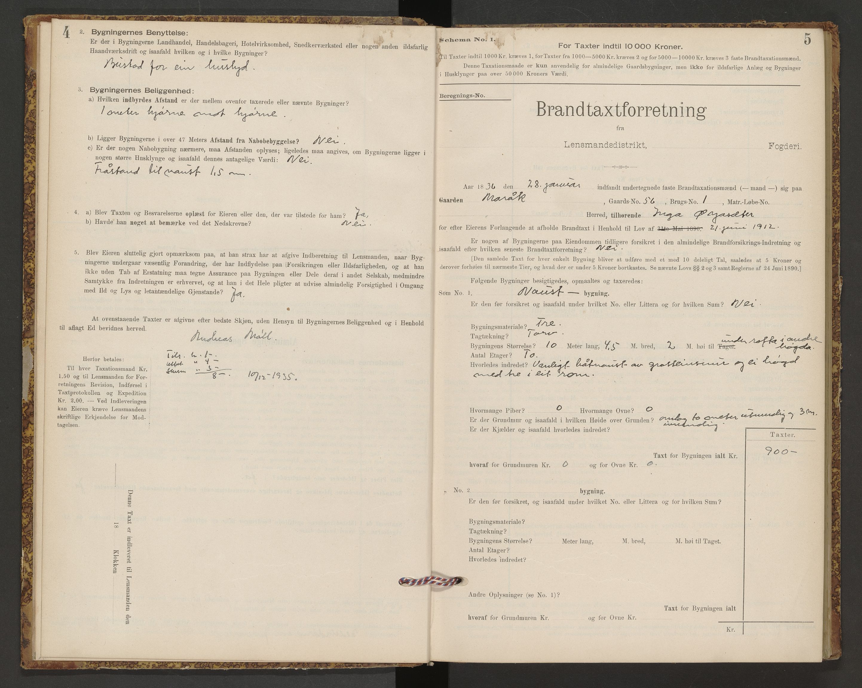 Norges Brannkasse Sunnylven, AV/SAT-A-5491/Fb/L0001: Branntakstprotokoll, 1935-1955, s. 4-5