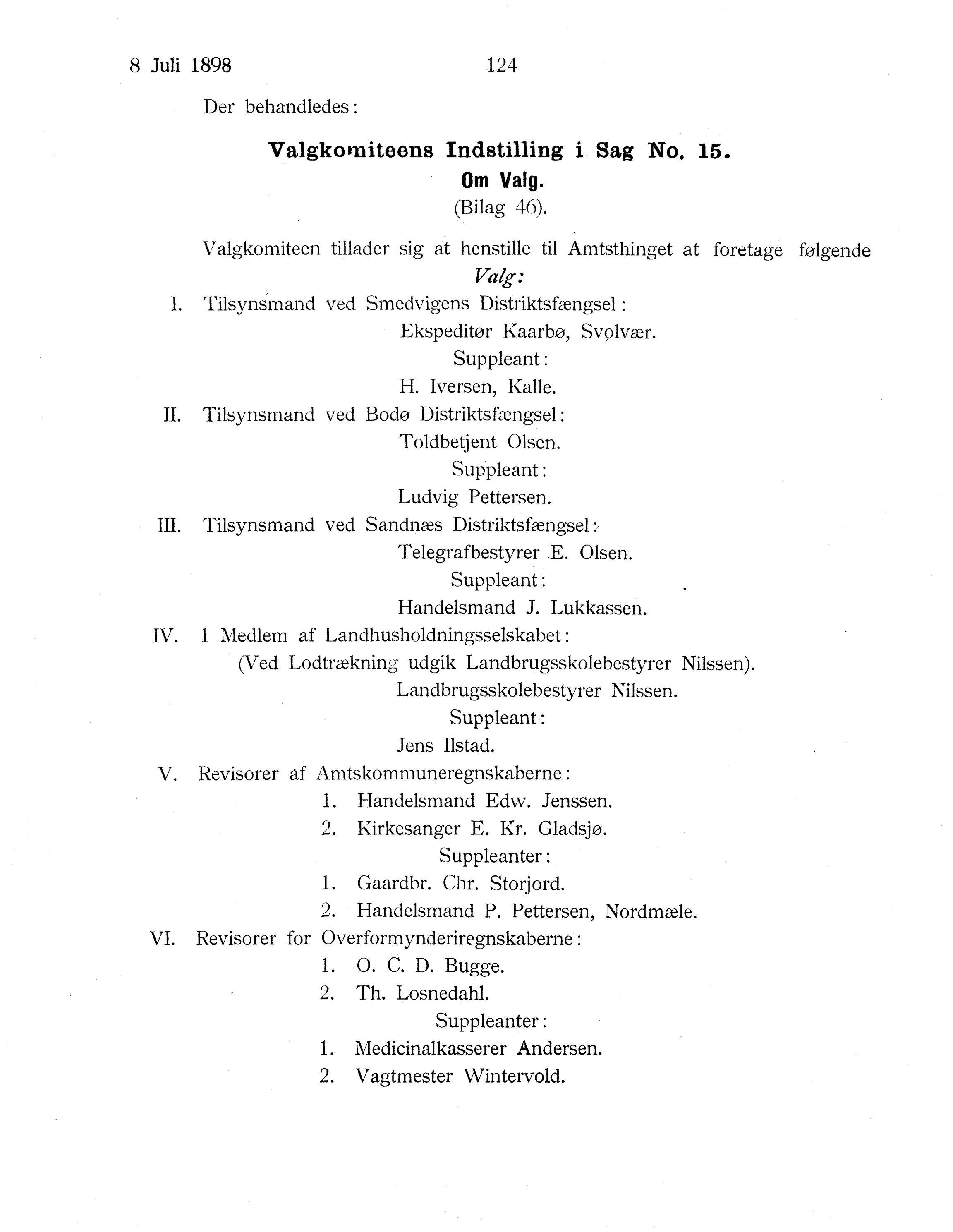 Nordland Fylkeskommune. Fylkestinget, AIN/NFK-17/176/A/Ac/L0021: Fylkestingsforhandlinger 1898, 1898