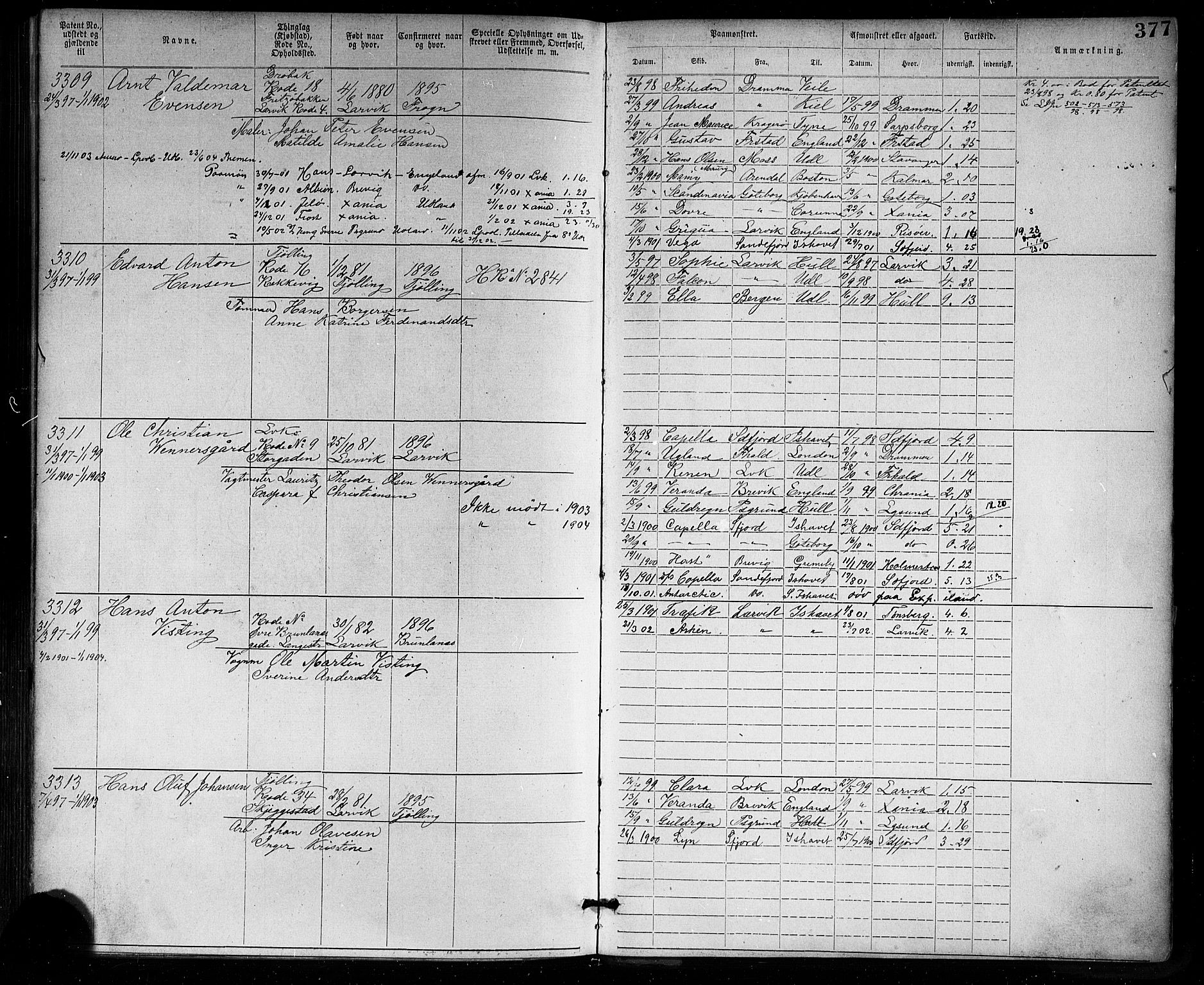 Larvik innrulleringskontor, AV/SAKO-A-787/F/Fb/L0001: Annotasjonsrulle, 1876-1904, s. 377