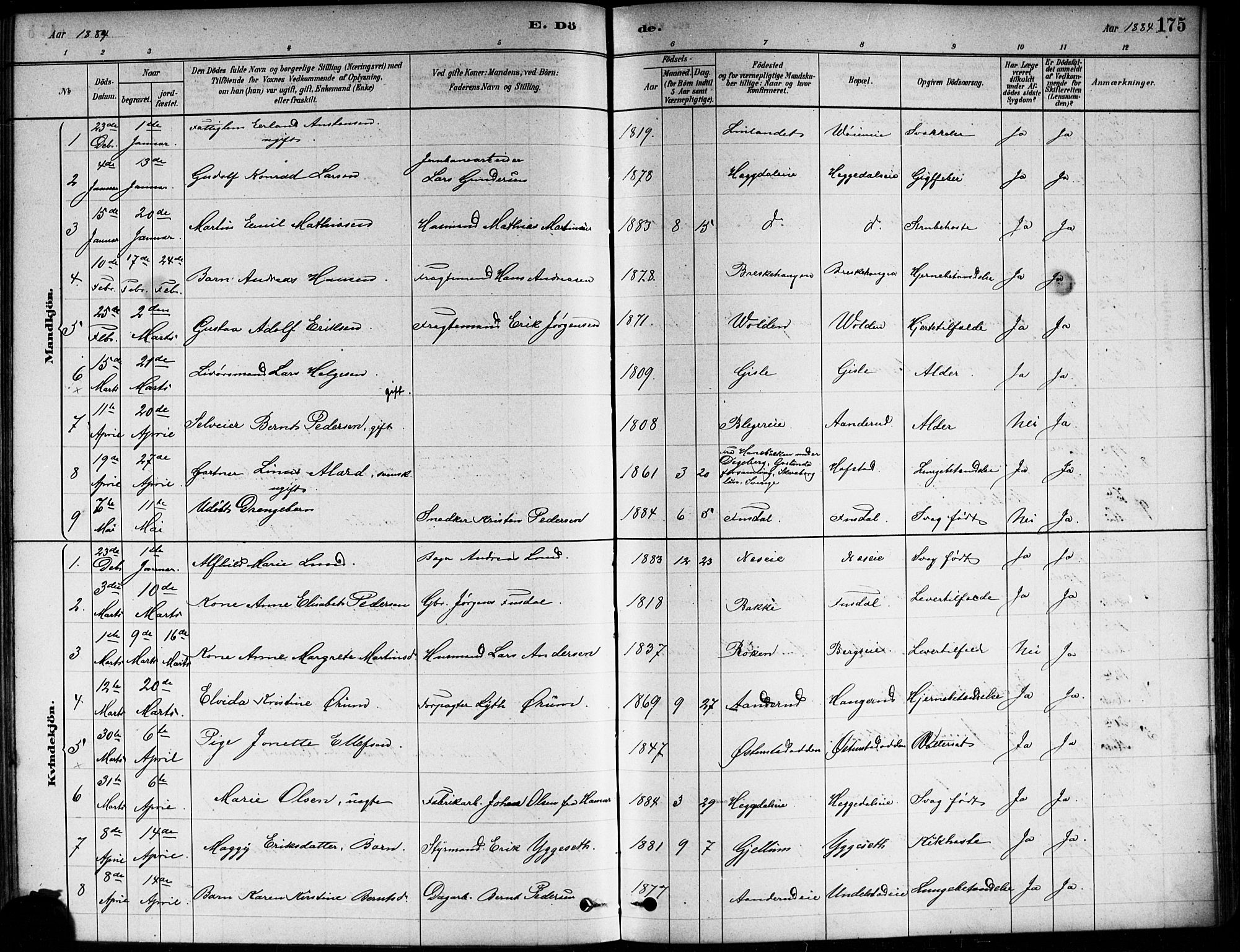Asker prestekontor Kirkebøker, AV/SAO-A-10256a/F/Fa/L0013: Ministerialbok nr. I 13, 1879-1896, s. 175