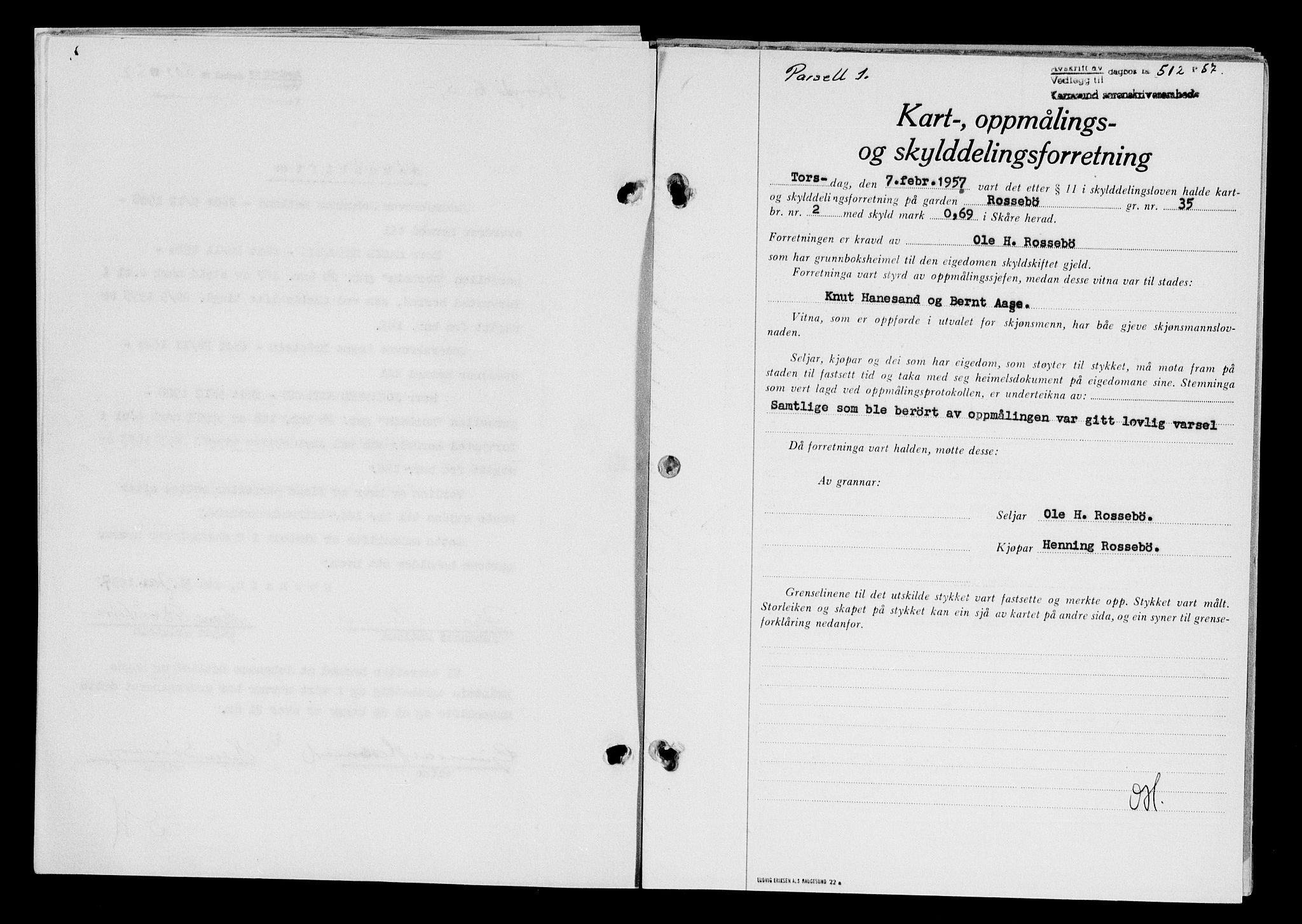 Karmsund sorenskriveri, SAST/A-100311/01/II/IIB/L0124: Pantebok nr. 104A, 1957-1957, Dagboknr: 512/1957