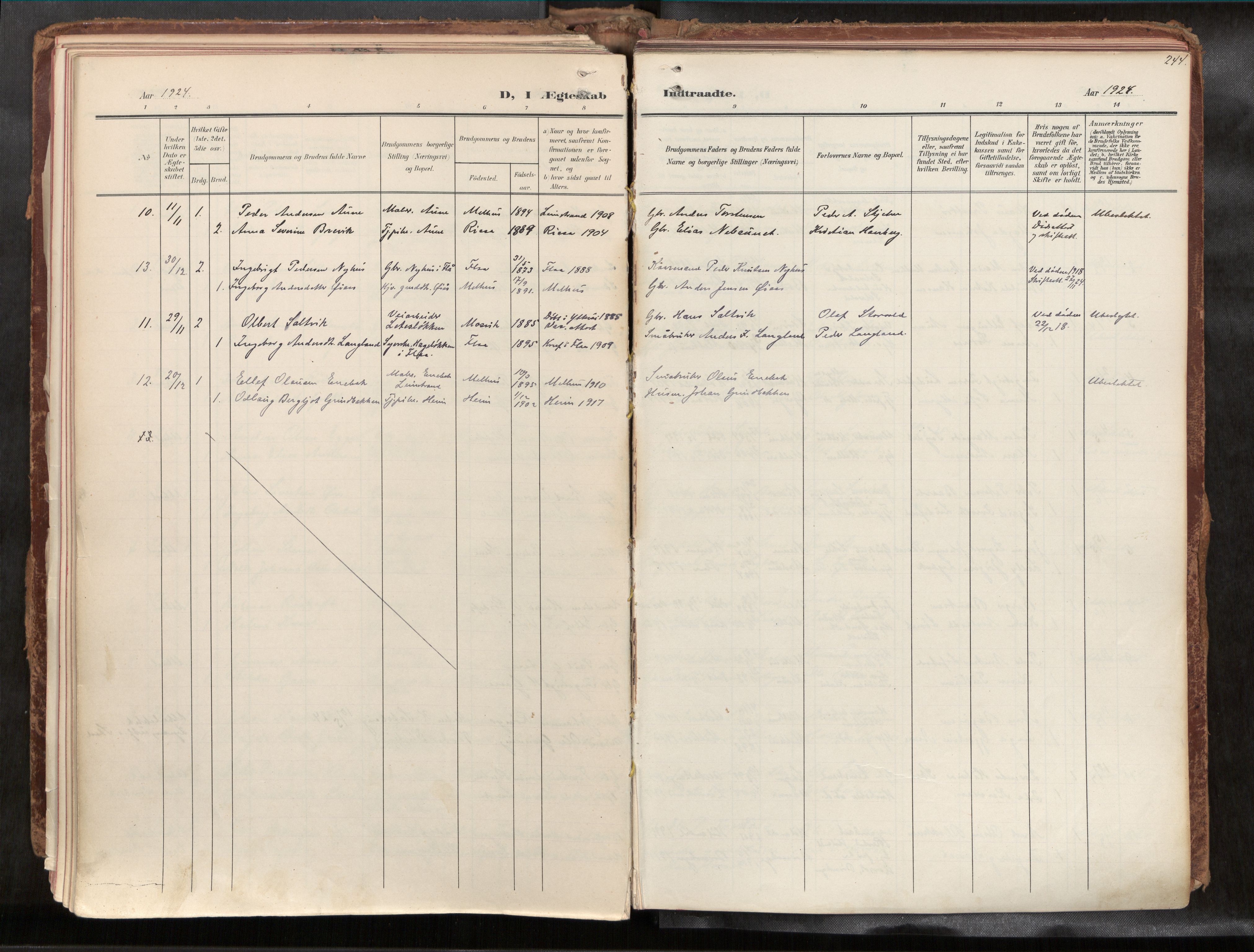 Ministerialprotokoller, klokkerbøker og fødselsregistre - Sør-Trøndelag, SAT/A-1456/691/L1085b: Ministerialbok nr. 691A18, 1908-1930, s. 244