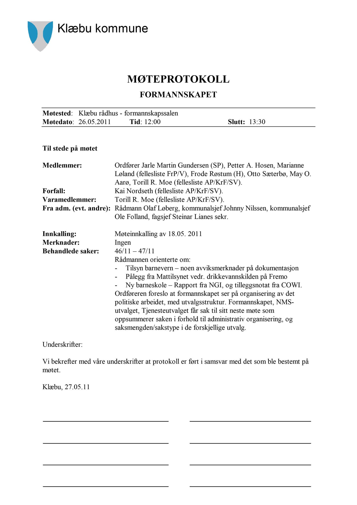 Klæbu Kommune, TRKO/KK/02-FS/L004: Formannsskapet - Møtedokumenter, 2011, s. 1246