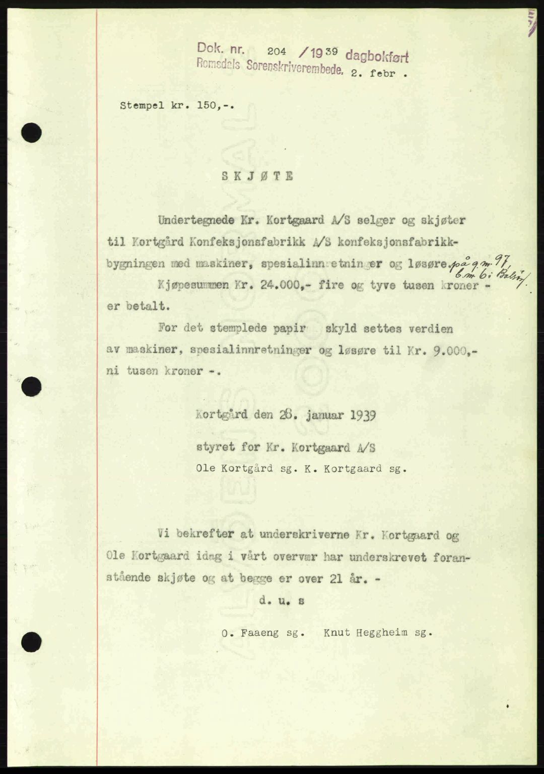 Romsdal sorenskriveri, AV/SAT-A-4149/1/2/2C: Pantebok nr. A6, 1938-1939, Dagboknr: 204/1939