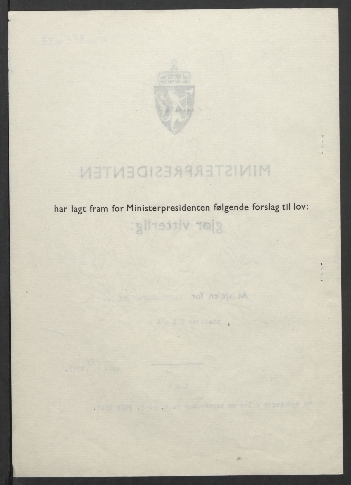NS-administrasjonen 1940-1945 (Statsrådsekretariatet, de kommisariske statsråder mm), RA/S-4279/D/Db/L0099: Lover, 1943, s. 625