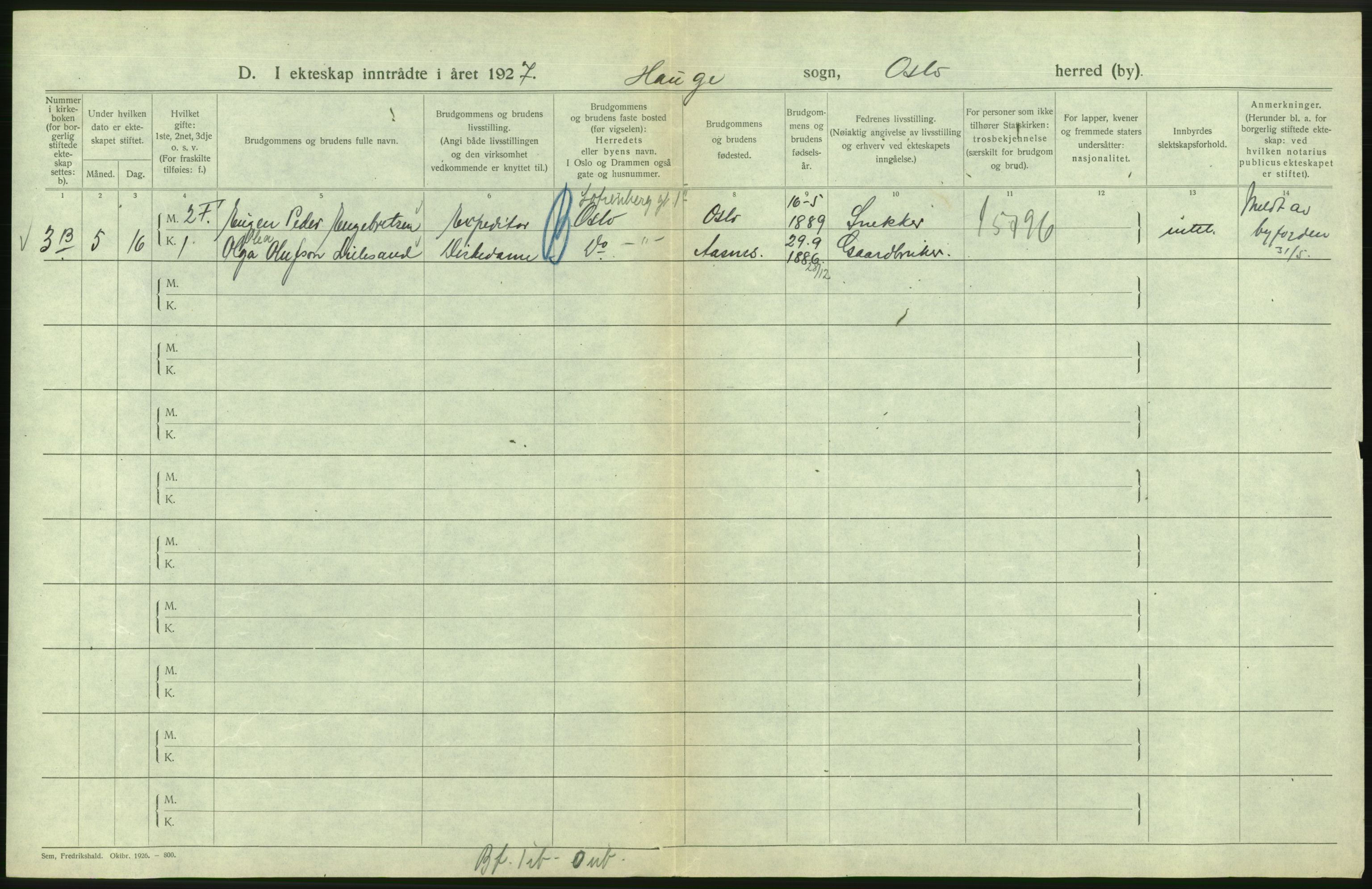 Statistisk sentralbyrå, Sosiodemografiske emner, Befolkning, AV/RA-S-2228/D/Df/Dfc/Dfcg/L0008: Oslo: Gifte, 1927, s. 752