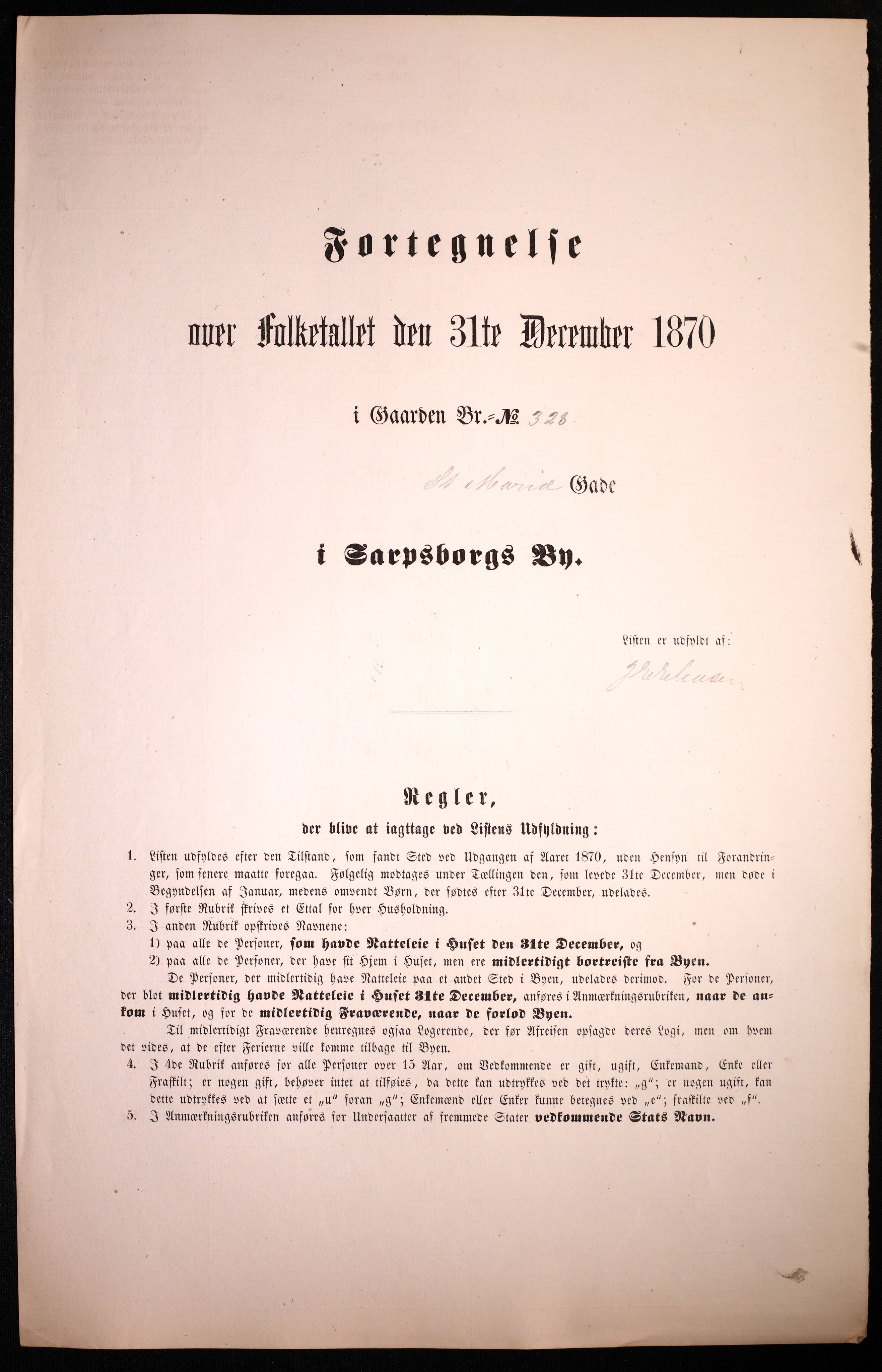 RA, Folketelling 1870 for 0102 Sarpsborg kjøpstad, 1870, s. 255