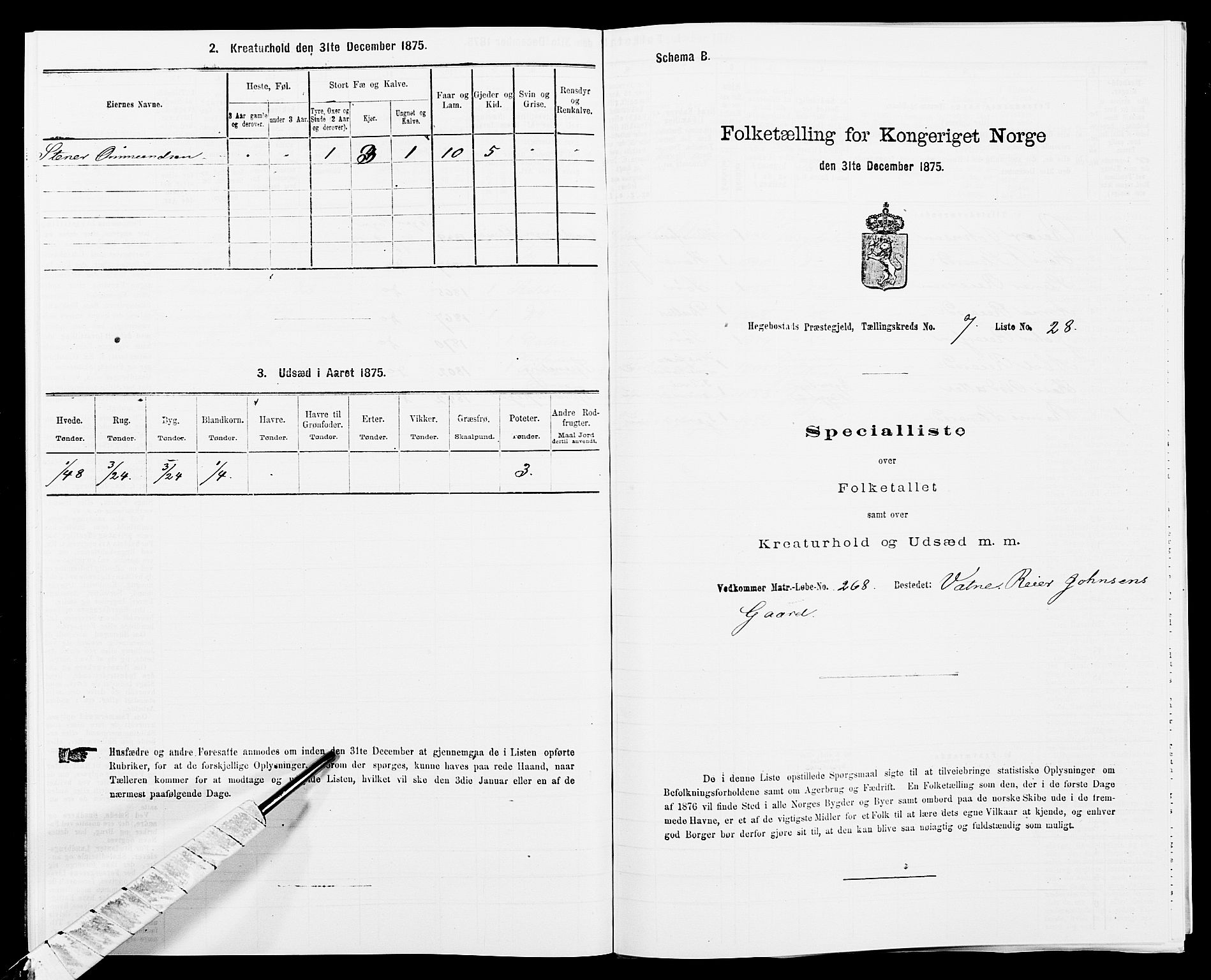 SAK, Folketelling 1875 for 1034P Hægebostad prestegjeld, 1875, s. 772