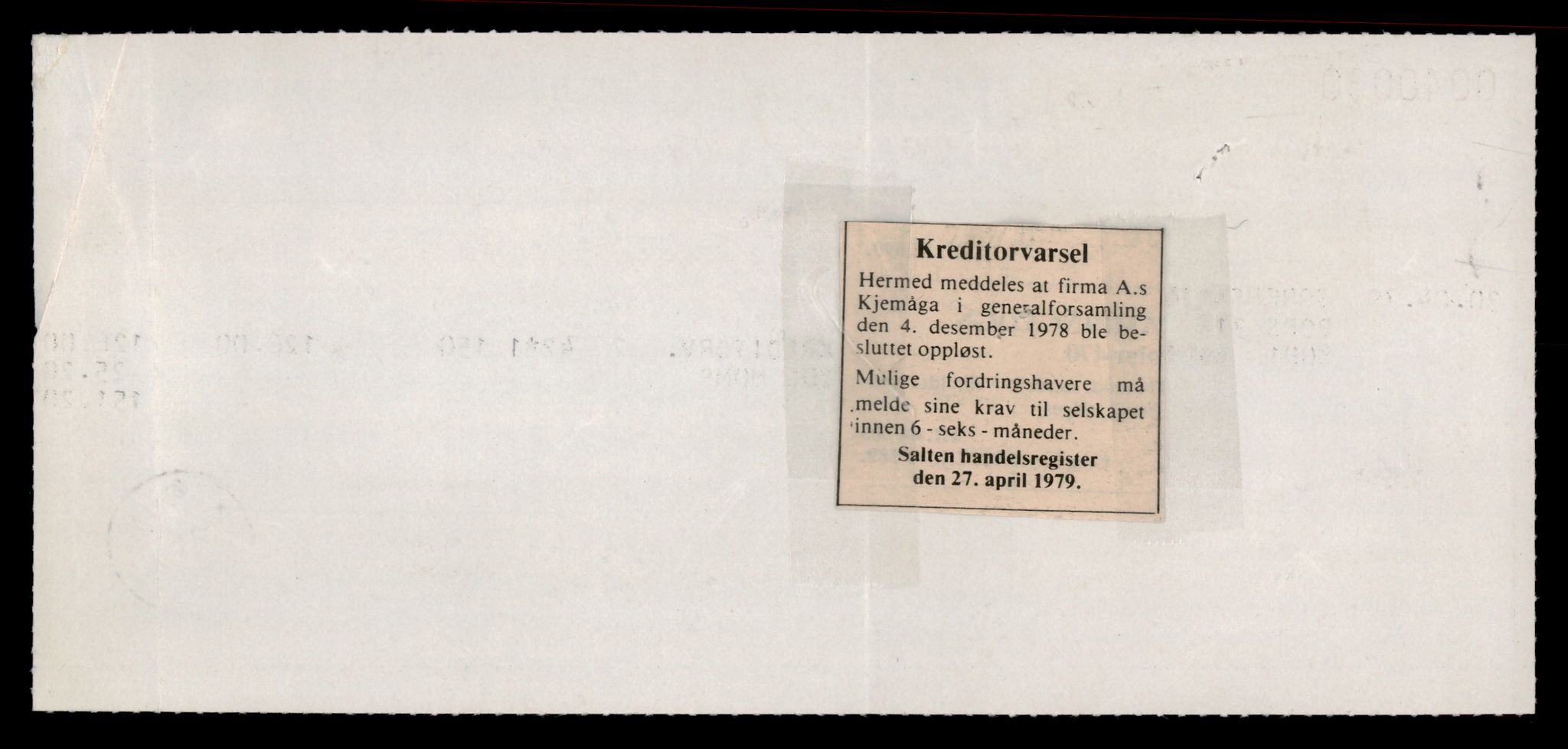 Salten sorenskriveri, SAT/A-4578/4/J/Jd/Jda/L0013: Bilag. Enkeltmannsforetak, personlig firma og andelslag Kj - Ku, 1953-1989, s. 6