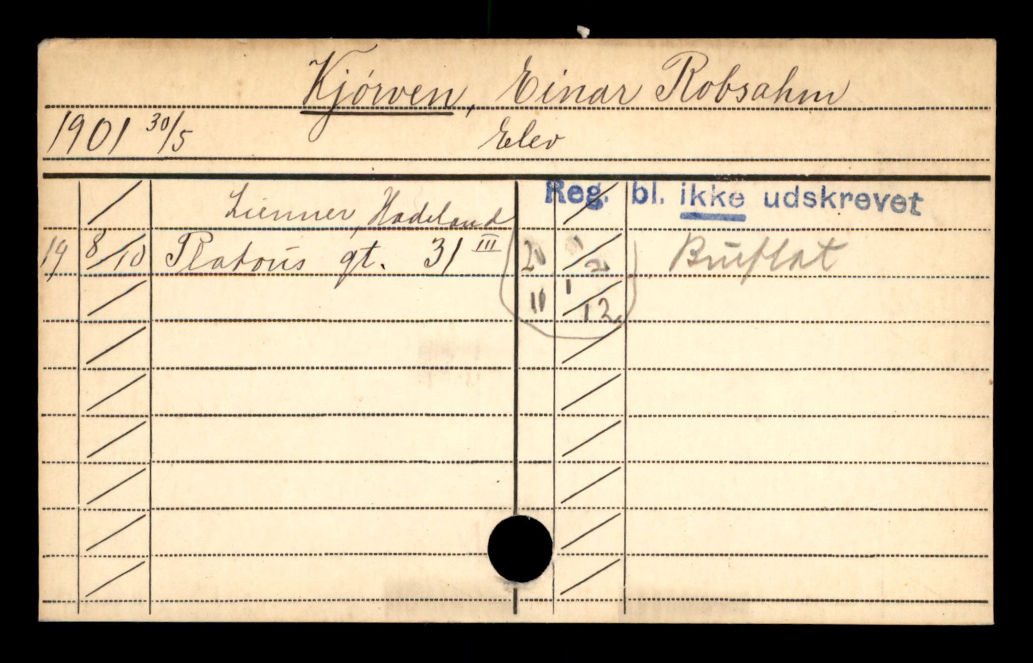 Oslo folkeregister, Registerkort, AV/SAO-A-11715/D/Da/L0049: Menn: Kjørstad Erling - Knudsen Reidar, 1906-1919