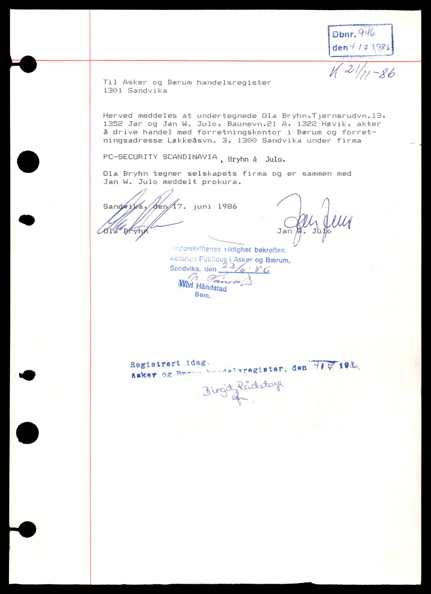 Asker og Bærum tingrett, AV/SAT-A-10379/K/Ka/Kab/L0005: Enkeltmannsforetak i Bærum, P - Å, 1944-1989, s. 3