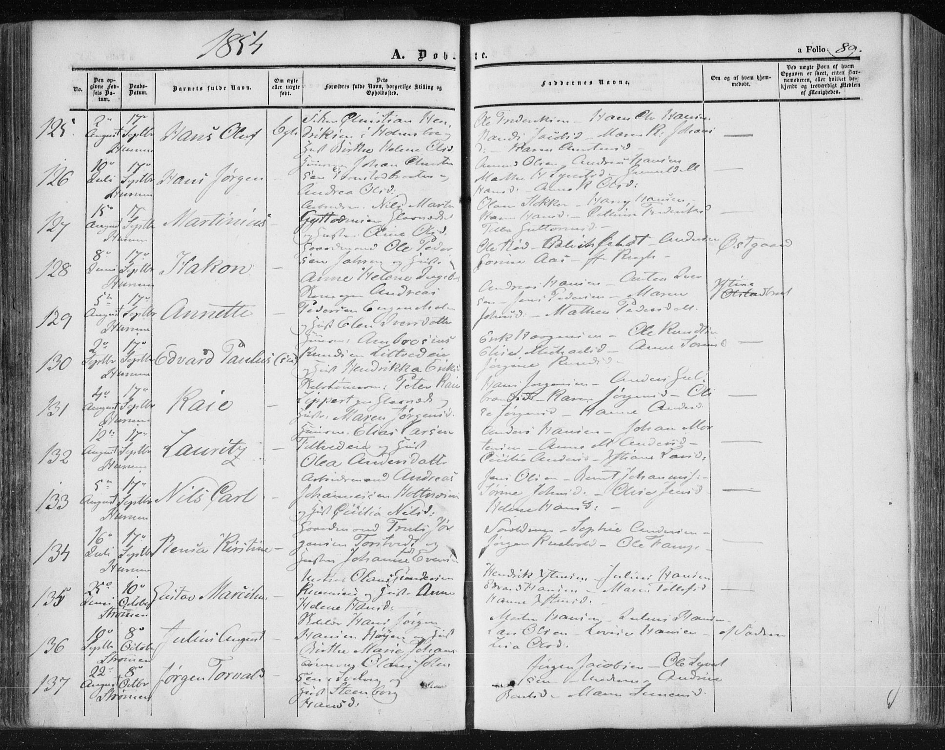 Hurum kirkebøker, AV/SAKO-A-229/F/Fa/L0011: Ministerialbok nr. 11, 1847-1860, s. 89
