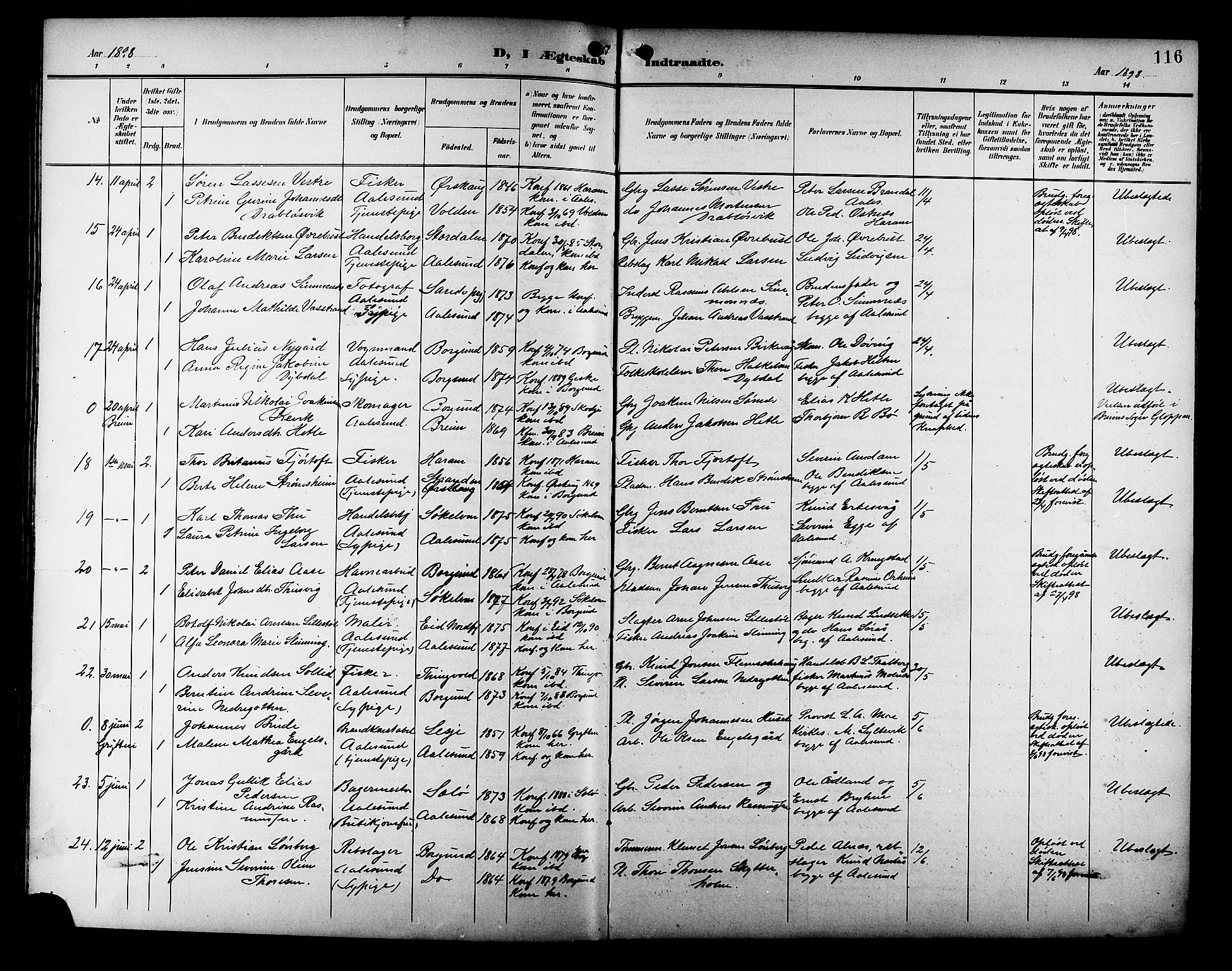 Ministerialprotokoller, klokkerbøker og fødselsregistre - Møre og Romsdal, AV/SAT-A-1454/529/L0469: Klokkerbok nr. 529C06, 1898-1906, s. 116