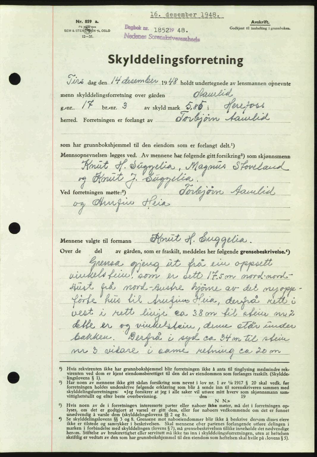 Nedenes sorenskriveri, AV/SAK-1221-0006/G/Gb/Gba/L0060: Pantebok nr. A12, 1948-1949, Dagboknr: 1852/1948