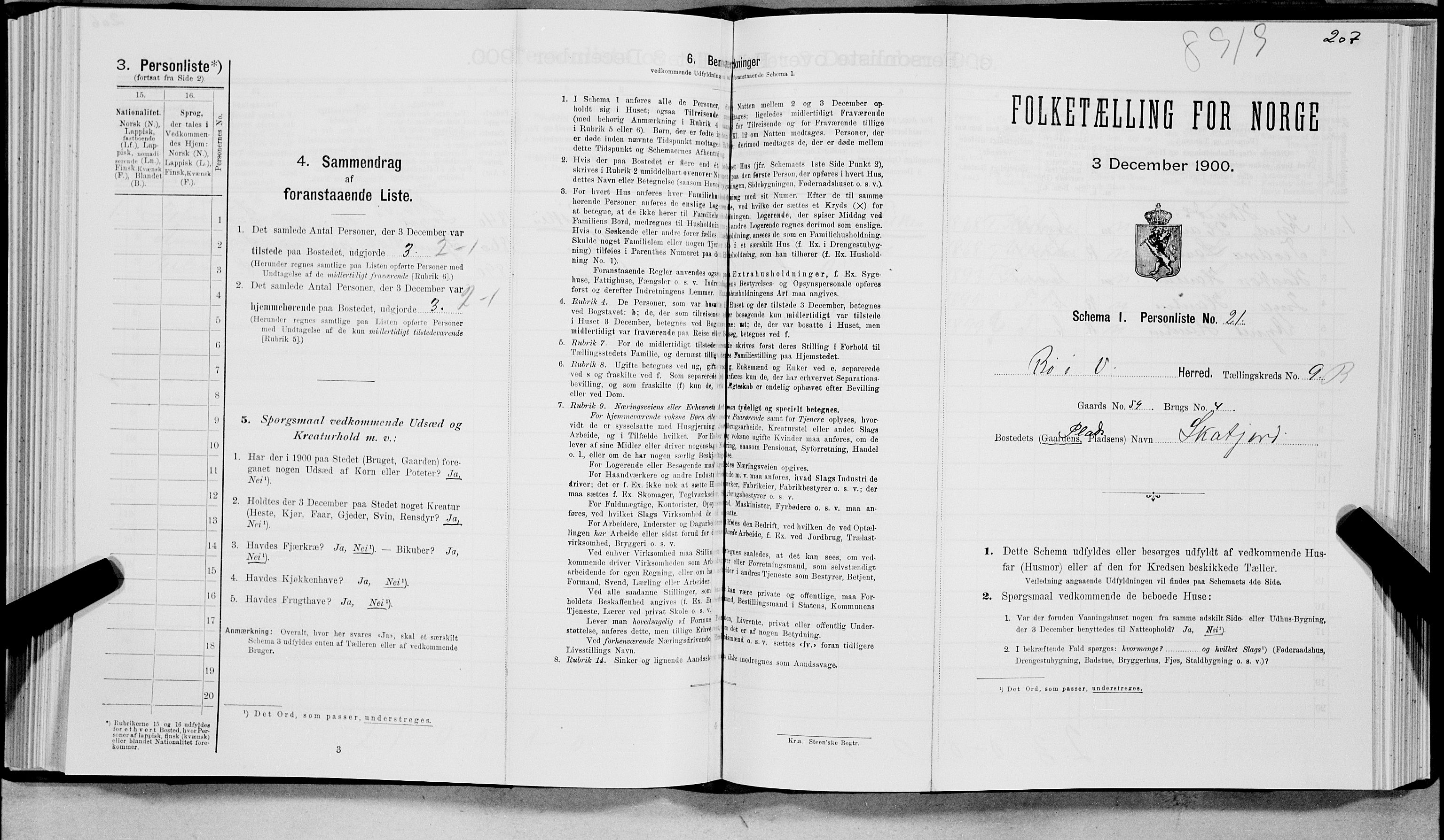 SAT, Folketelling 1900 for 1867 Bø herred, 1900, s. 1109