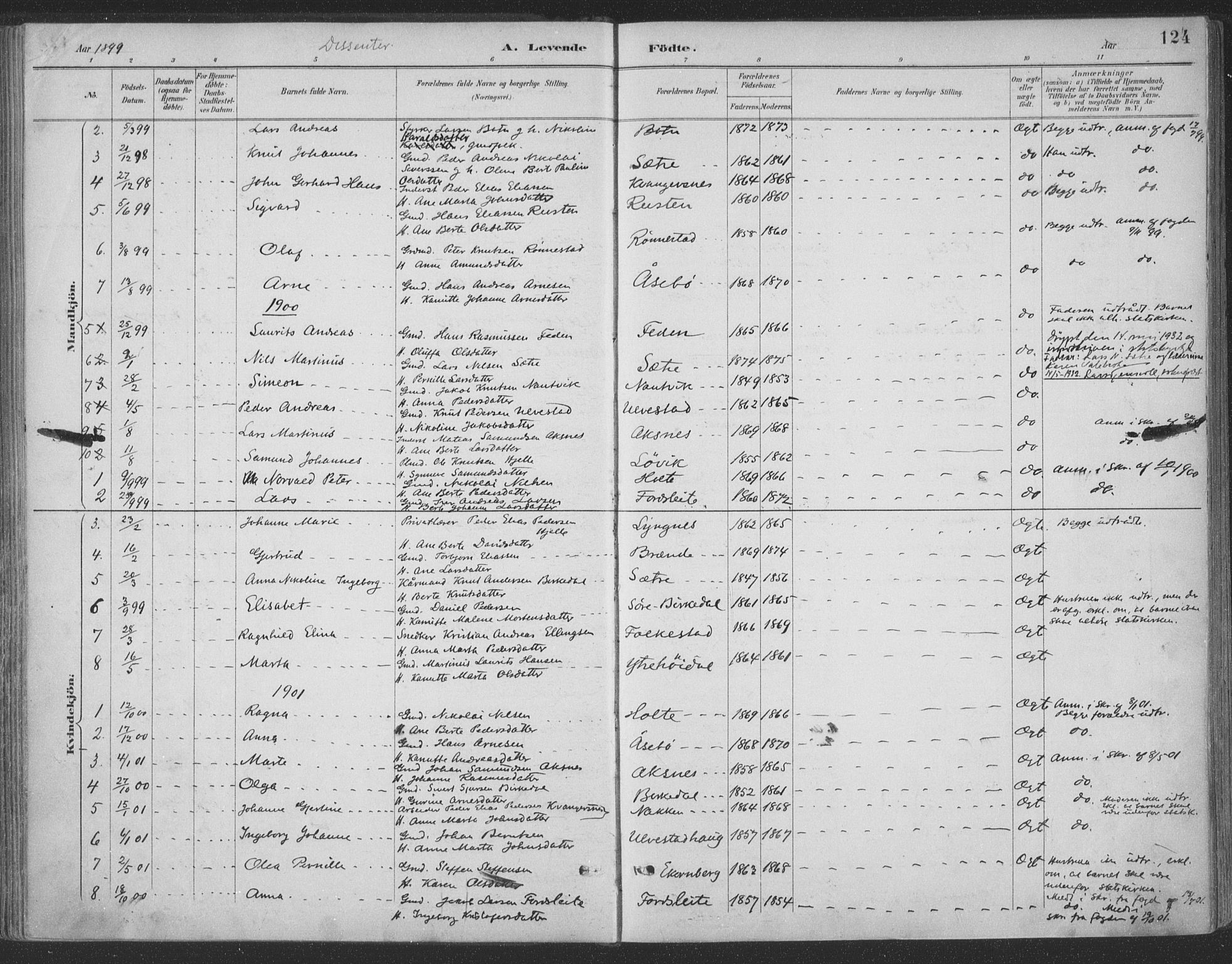 Ministerialprotokoller, klokkerbøker og fødselsregistre - Møre og Romsdal, SAT/A-1454/511/L0142: Ministerialbok nr. 511A09, 1891-1905, s. 124