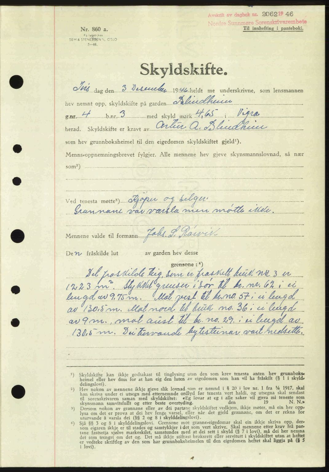 Nordre Sunnmøre sorenskriveri, AV/SAT-A-0006/1/2/2C/2Ca: Pantebok nr. A23, 1946-1947, Dagboknr: 2062/1946