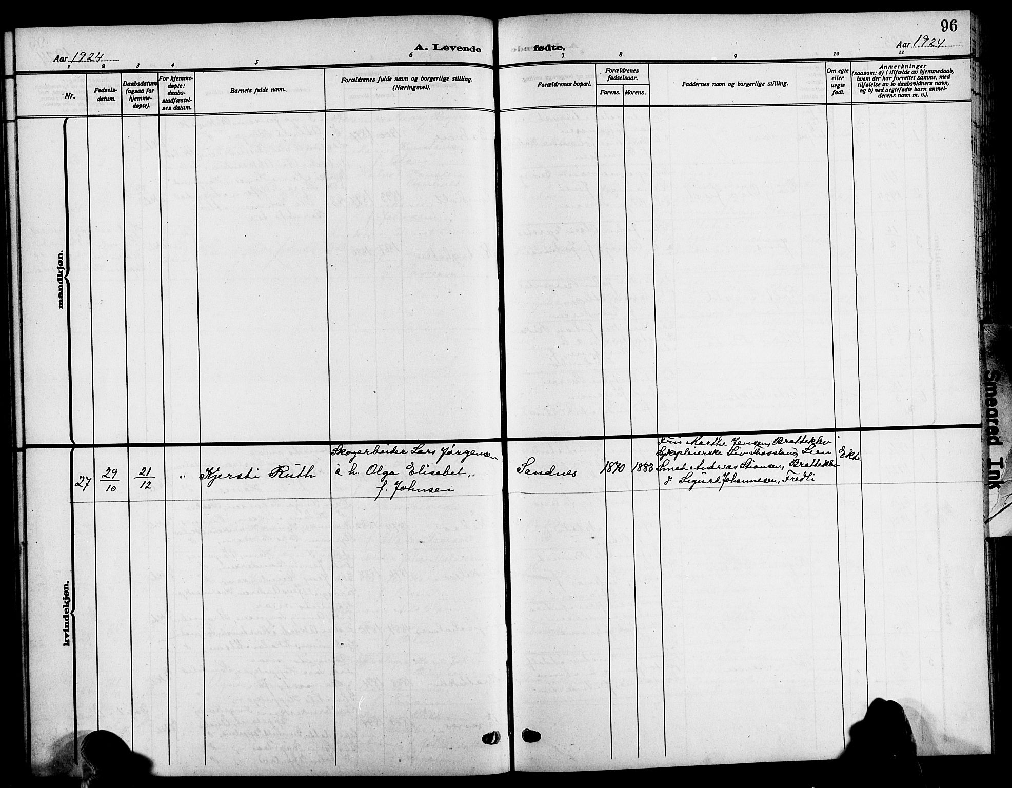 Tromøy sokneprestkontor, AV/SAK-1111-0041/F/Fb/L0007: Klokkerbok nr. B 7, 1908-1925, s. 96