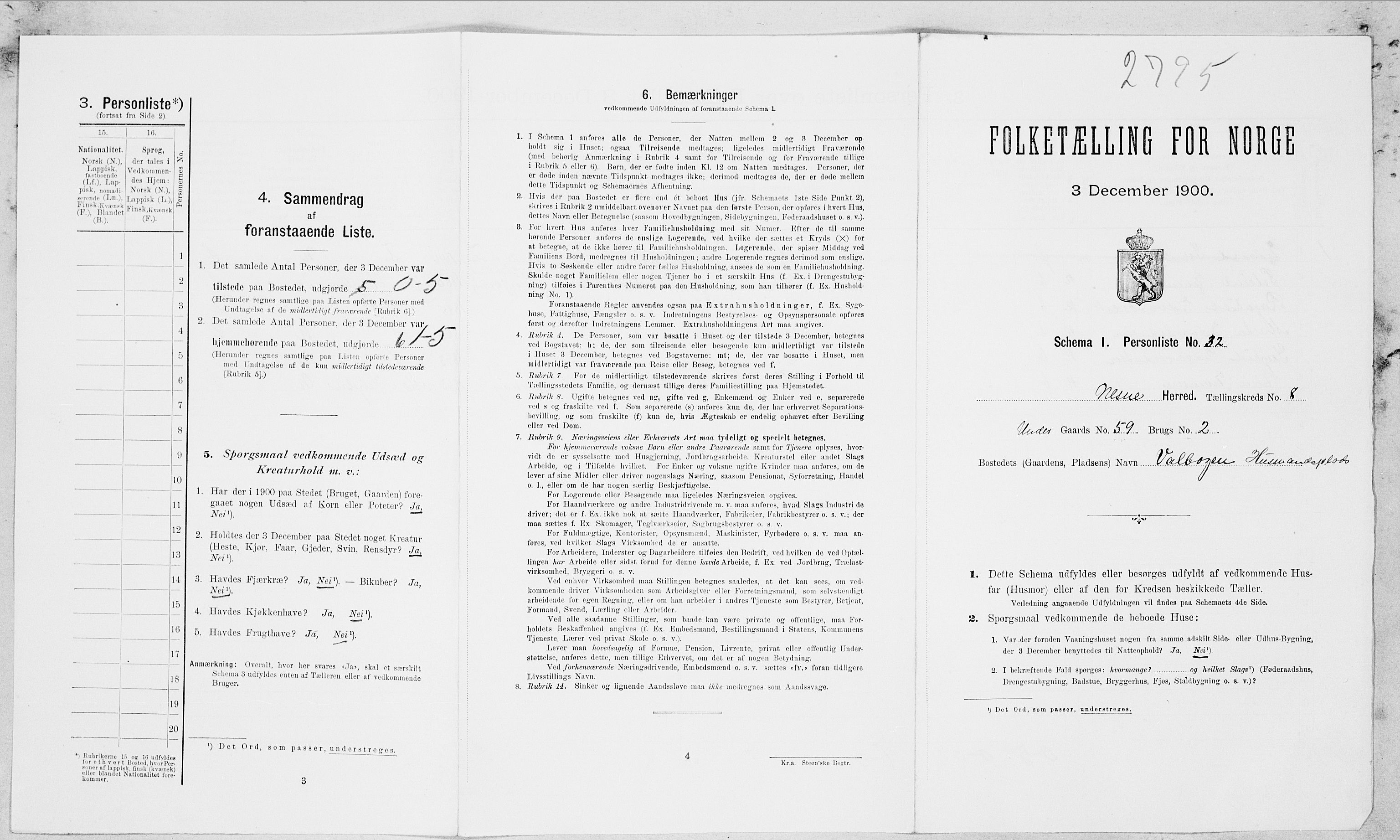 SAT, Folketelling 1900 for 1828 Nesna herred, 1900, s. 734