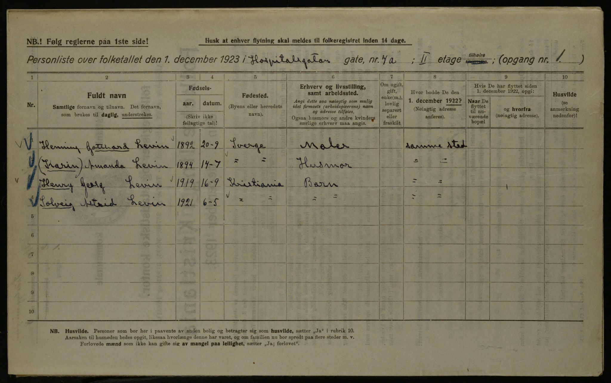 OBA, Kommunal folketelling 1.12.1923 for Kristiania, 1923, s. 46292