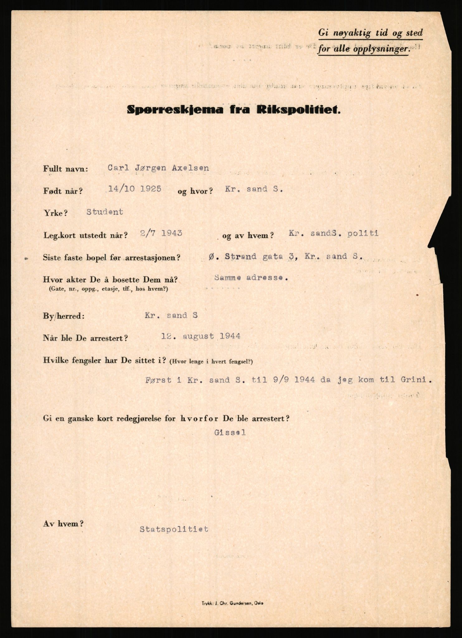 Rikspolitisjefen, AV/RA-S-1560/L/L0001: Abelseth, Rudolf - Berentsen, Odd, 1940-1945, s. 55