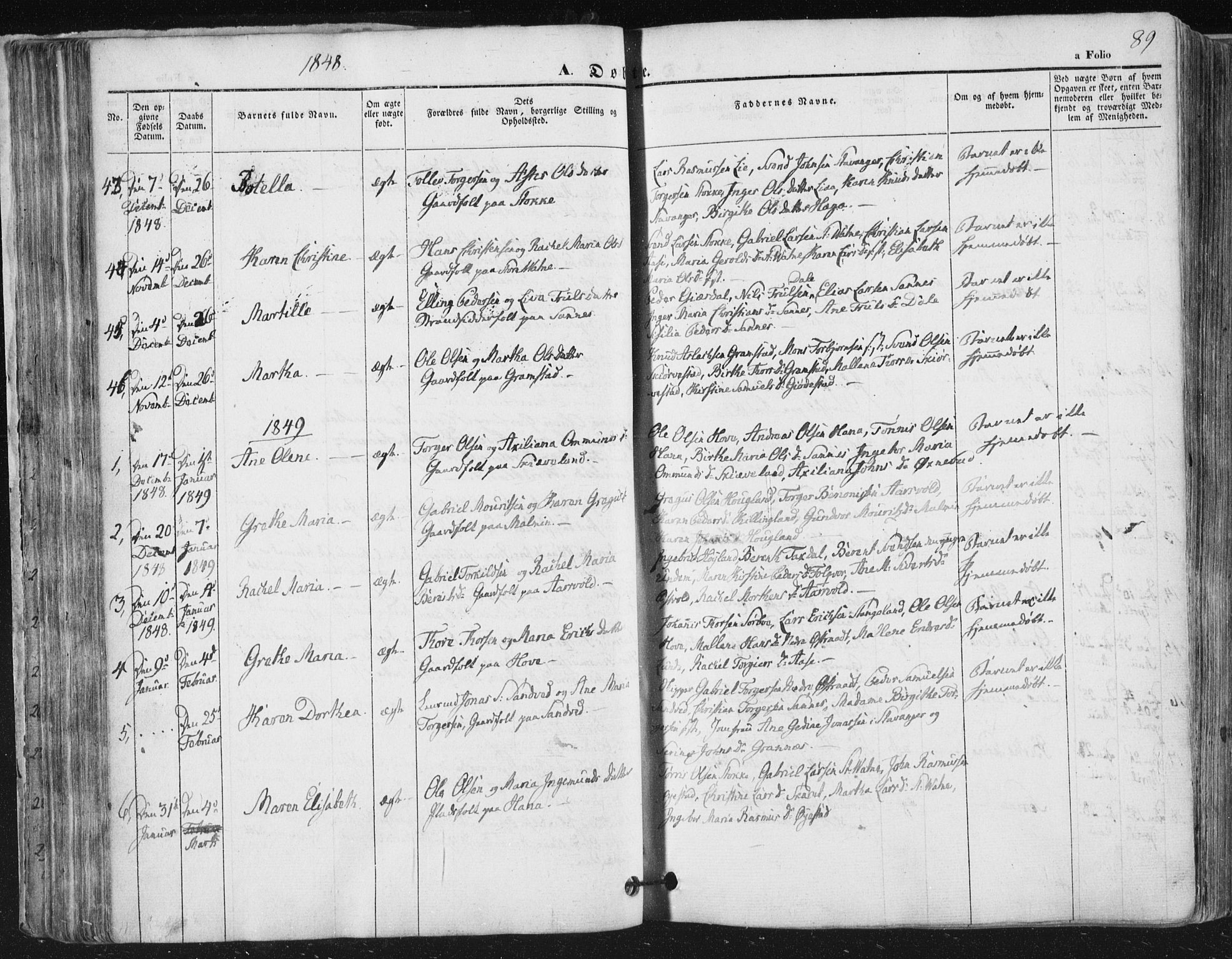 Høyland sokneprestkontor, AV/SAST-A-101799/001/30BA/L0008: Ministerialbok nr. A 8, 1841-1856, s. 89