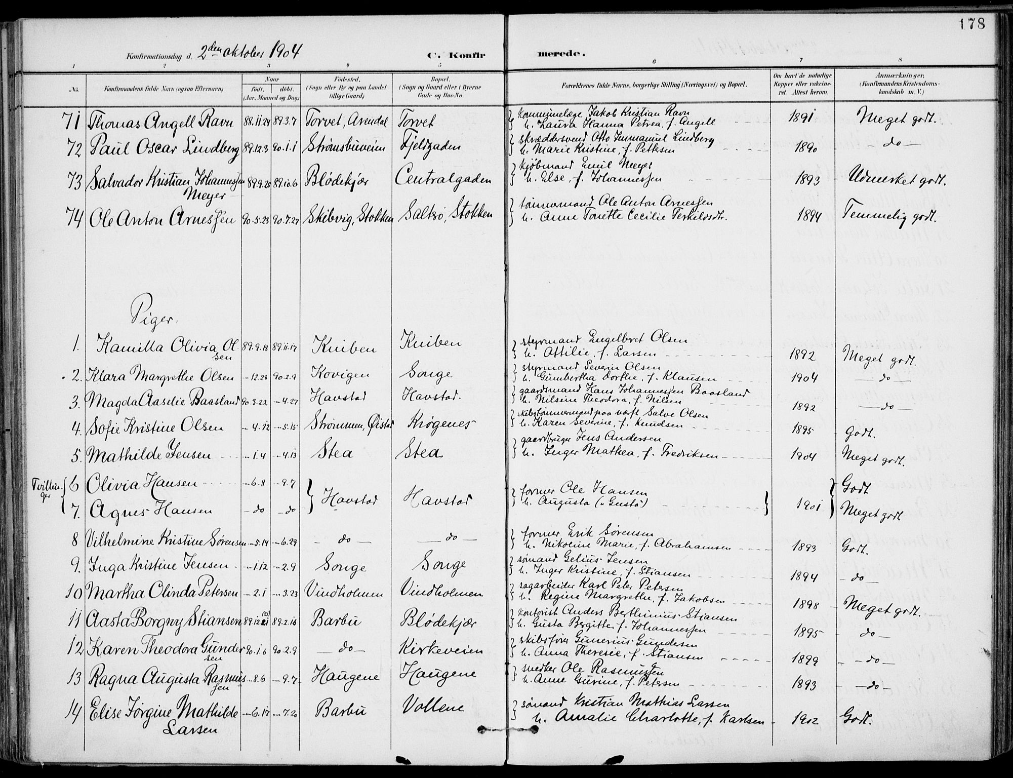 Barbu sokneprestkontor, AV/SAK-1111-0003/F/Fa/L0005: Ministerialbok nr. A 5, 1899-1909, s. 178