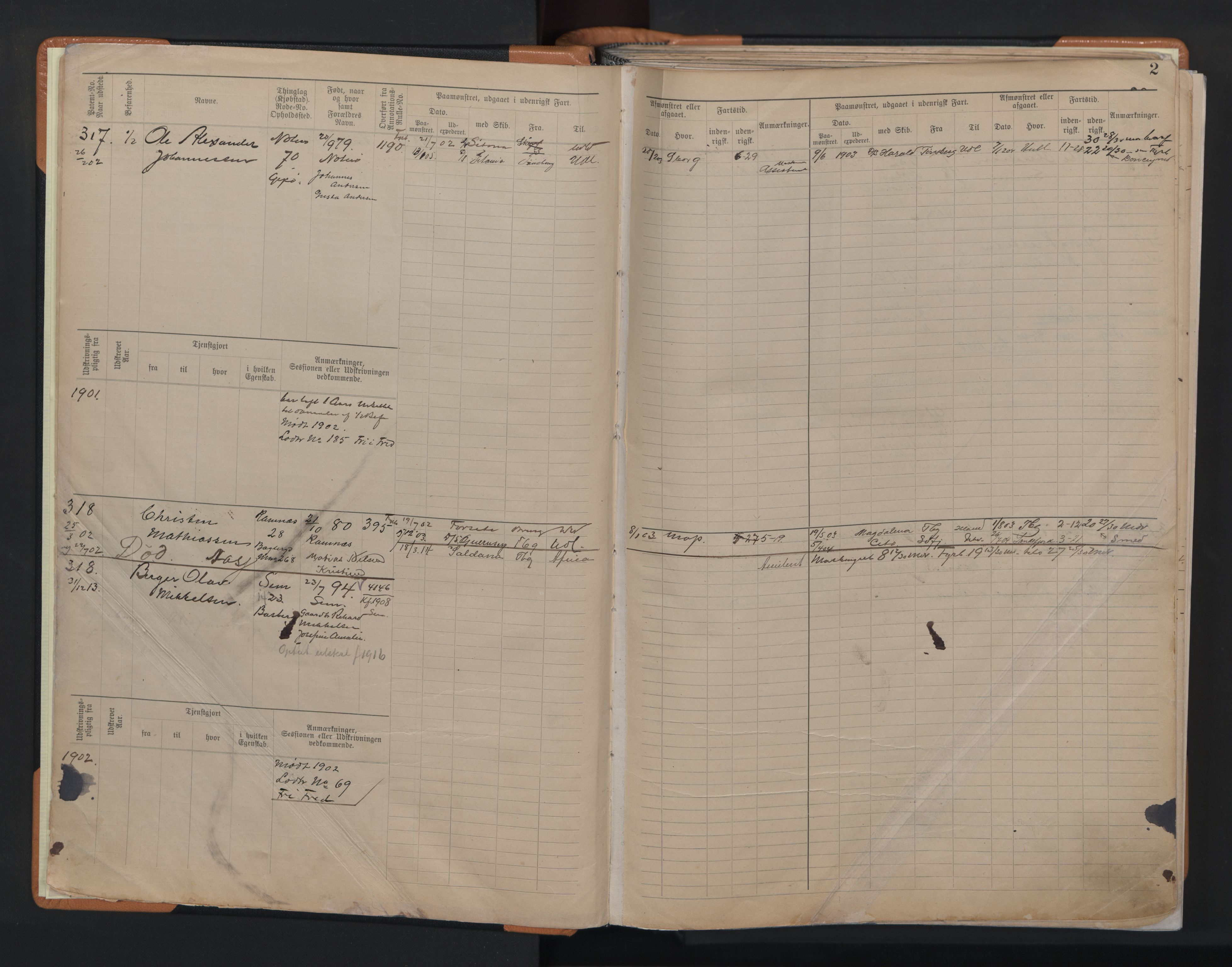 Tønsberg innrulleringskontor, AV/SAKO-A-786/F/Fe/L0004: Maskinist- og fyrbøterrulle Patent nr. 315-1079, 1902-1922, s. 2