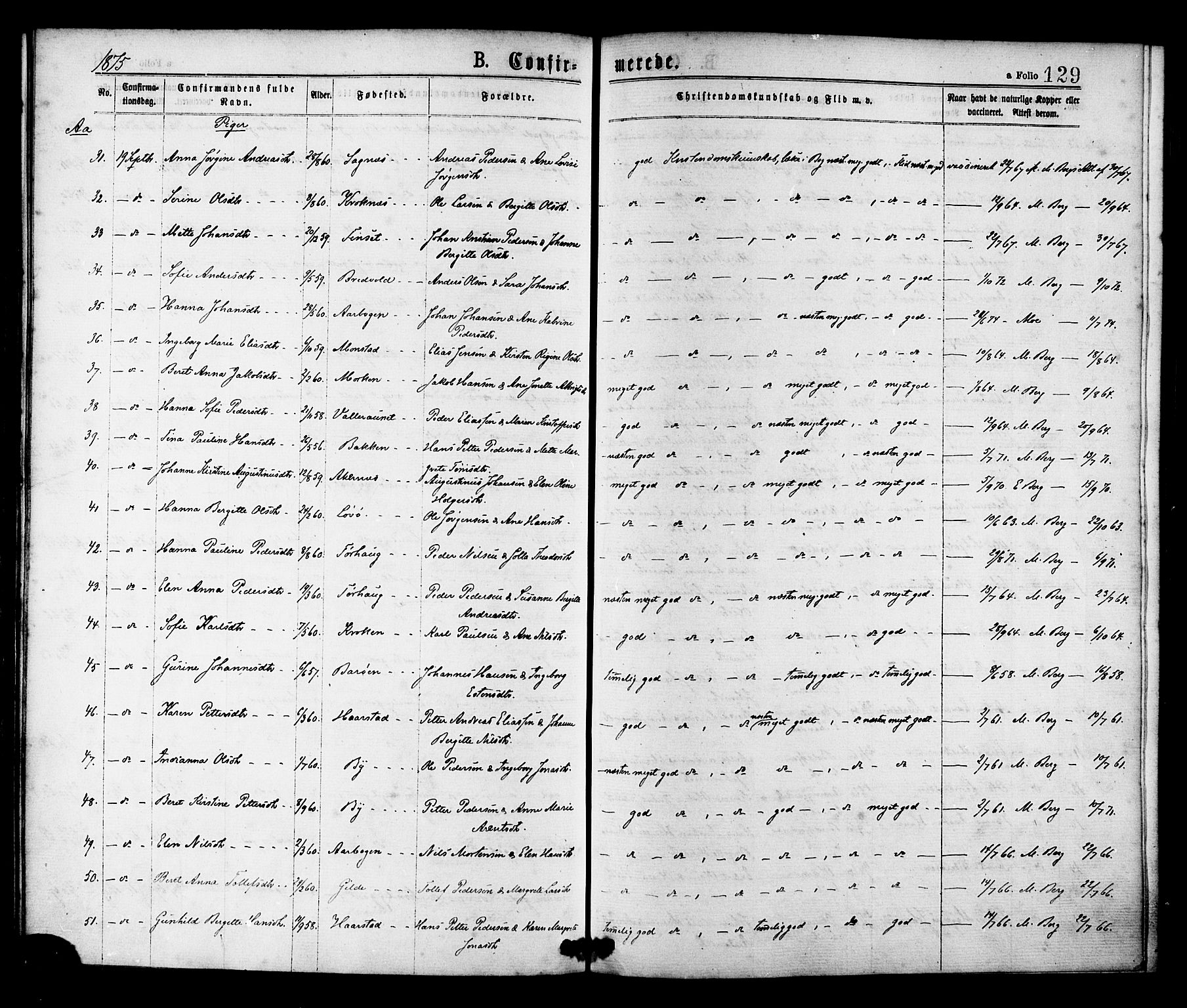 Ministerialprotokoller, klokkerbøker og fødselsregistre - Sør-Trøndelag, AV/SAT-A-1456/655/L0679: Ministerialbok nr. 655A08, 1873-1879, s. 129