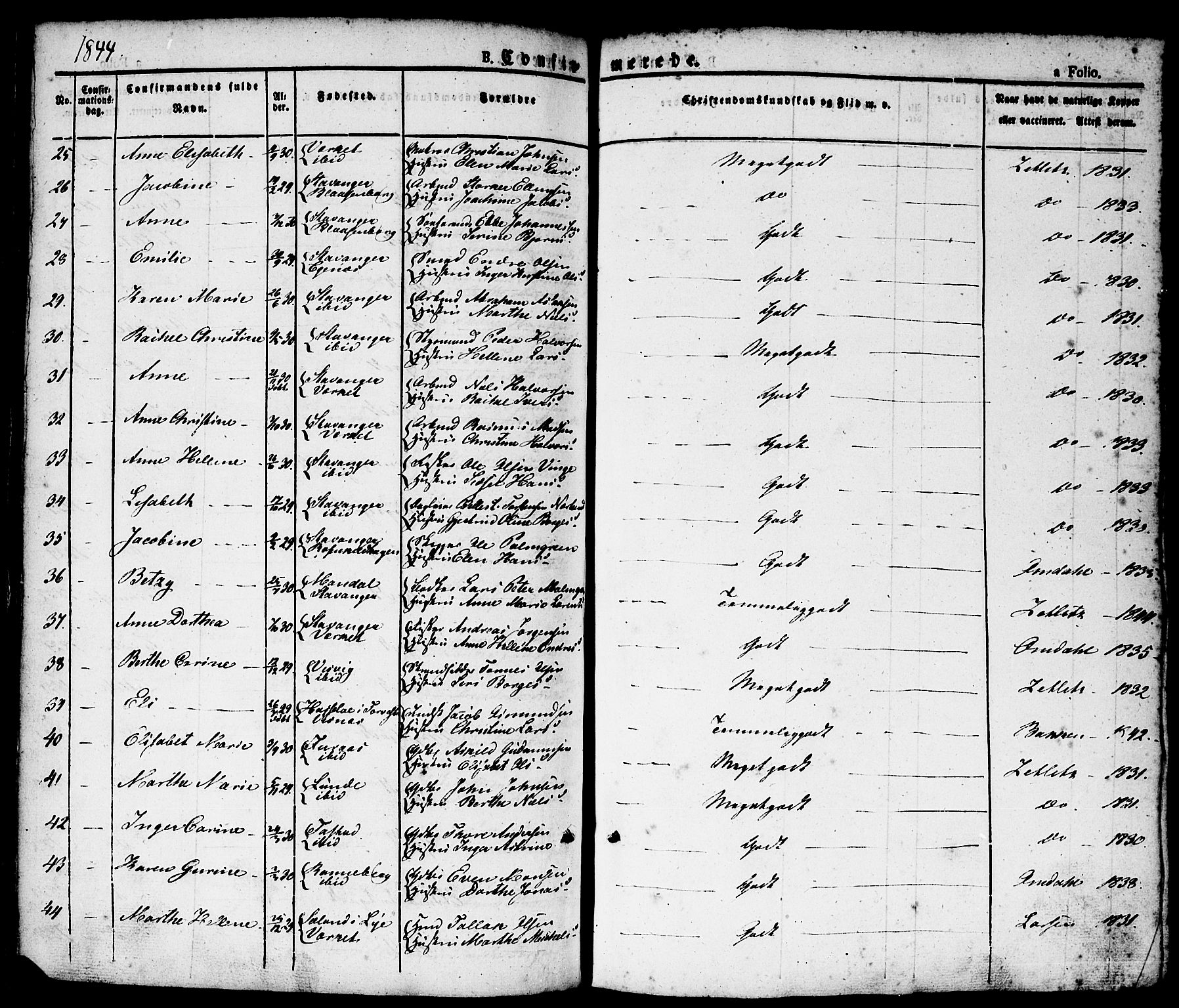 Domkirken sokneprestkontor, AV/SAST-A-101812/001/30/30BA/L0011: Ministerialbok nr. A 11, 1832-1856