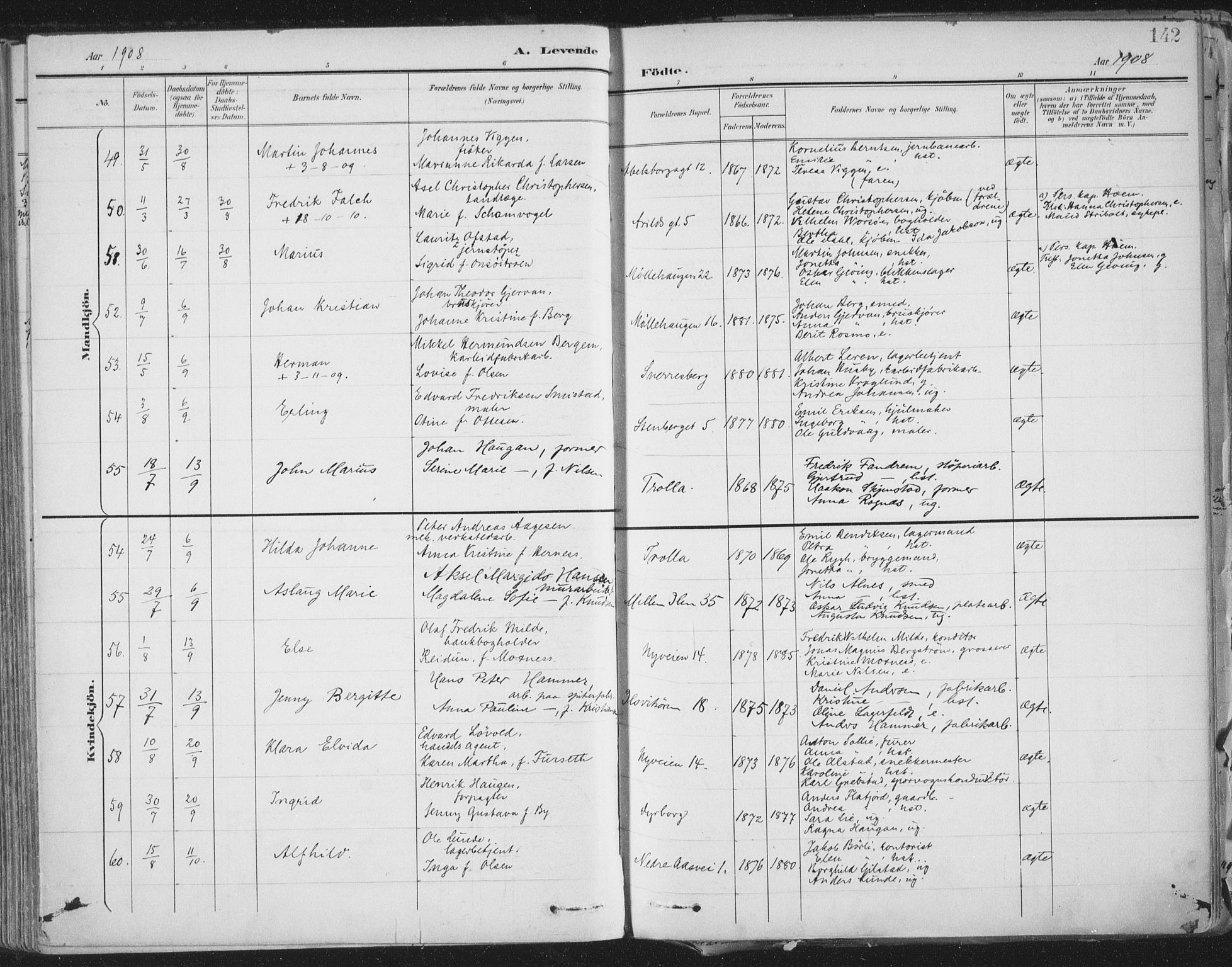 Ministerialprotokoller, klokkerbøker og fødselsregistre - Sør-Trøndelag, SAT/A-1456/603/L0167: Ministerialbok nr. 603A06, 1896-1932, s. 142