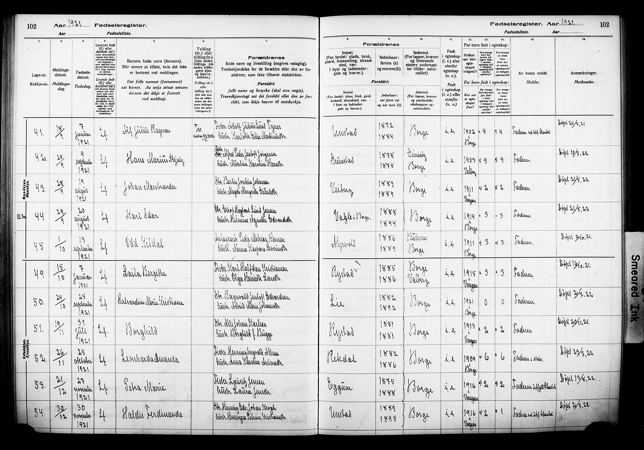 Ministerialprotokoller, klokkerbøker og fødselsregistre - Nordland, AV/SAT-A-1459/880/L1145: Fødselsregister nr. 880.II.4.1, 1916-1929, s. 102