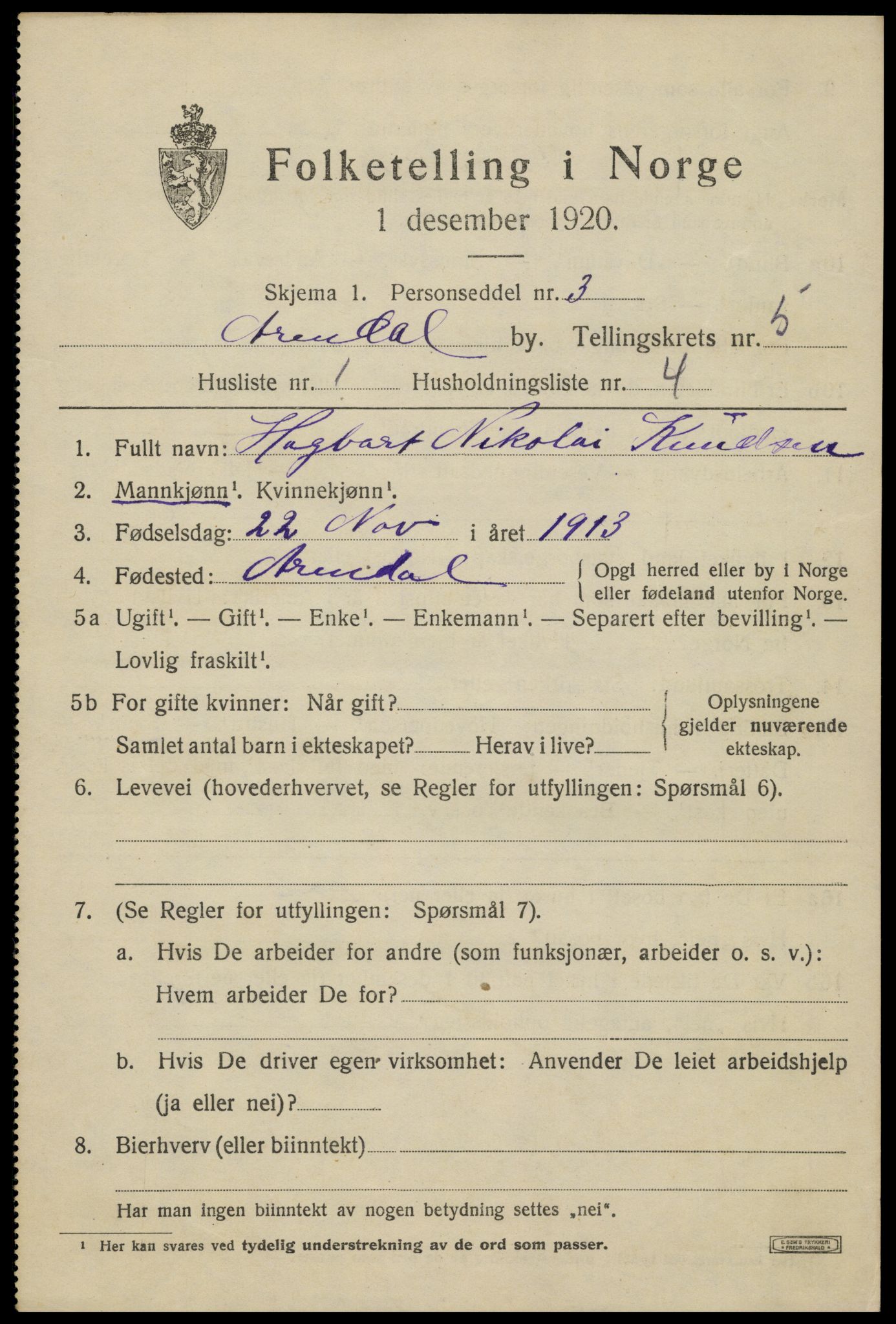 SAK, Folketelling 1920 for 0903 Arendal kjøpstad, 1920, s. 12466