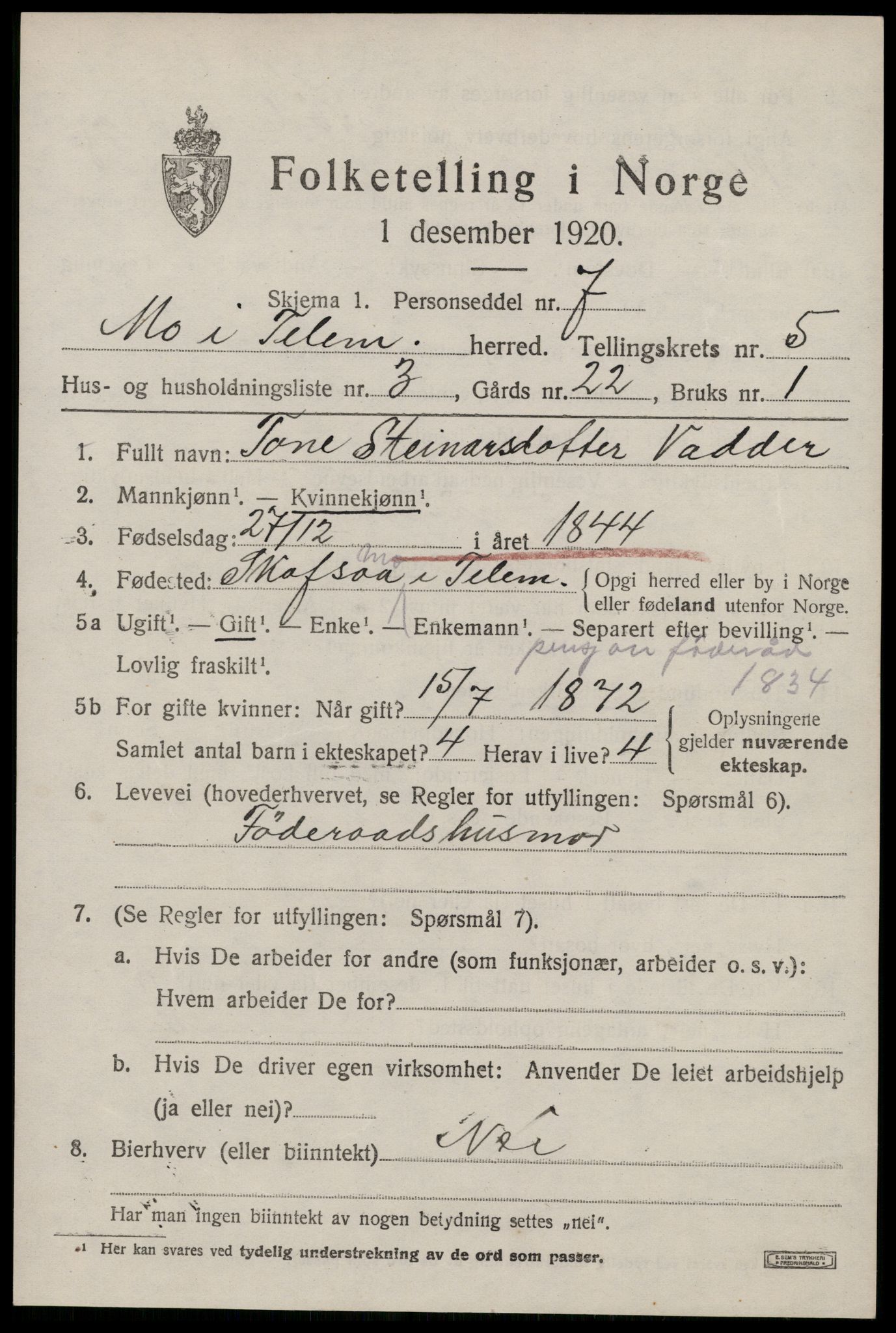 SAKO, Folketelling 1920 for 0832 Mo herred, 1920, s. 2030