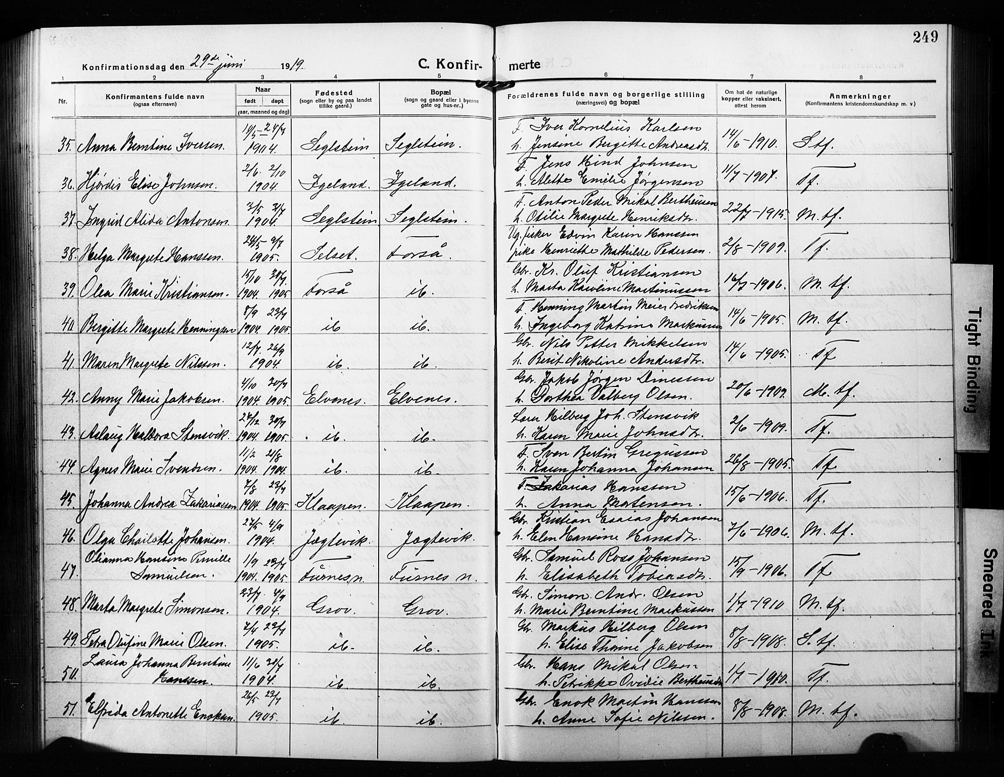Ibestad sokneprestembete, AV/SATØ-S-0077/H/Ha/Hab/L0010klokker: Klokkerbok nr. 10, 1915-1929, s. 249