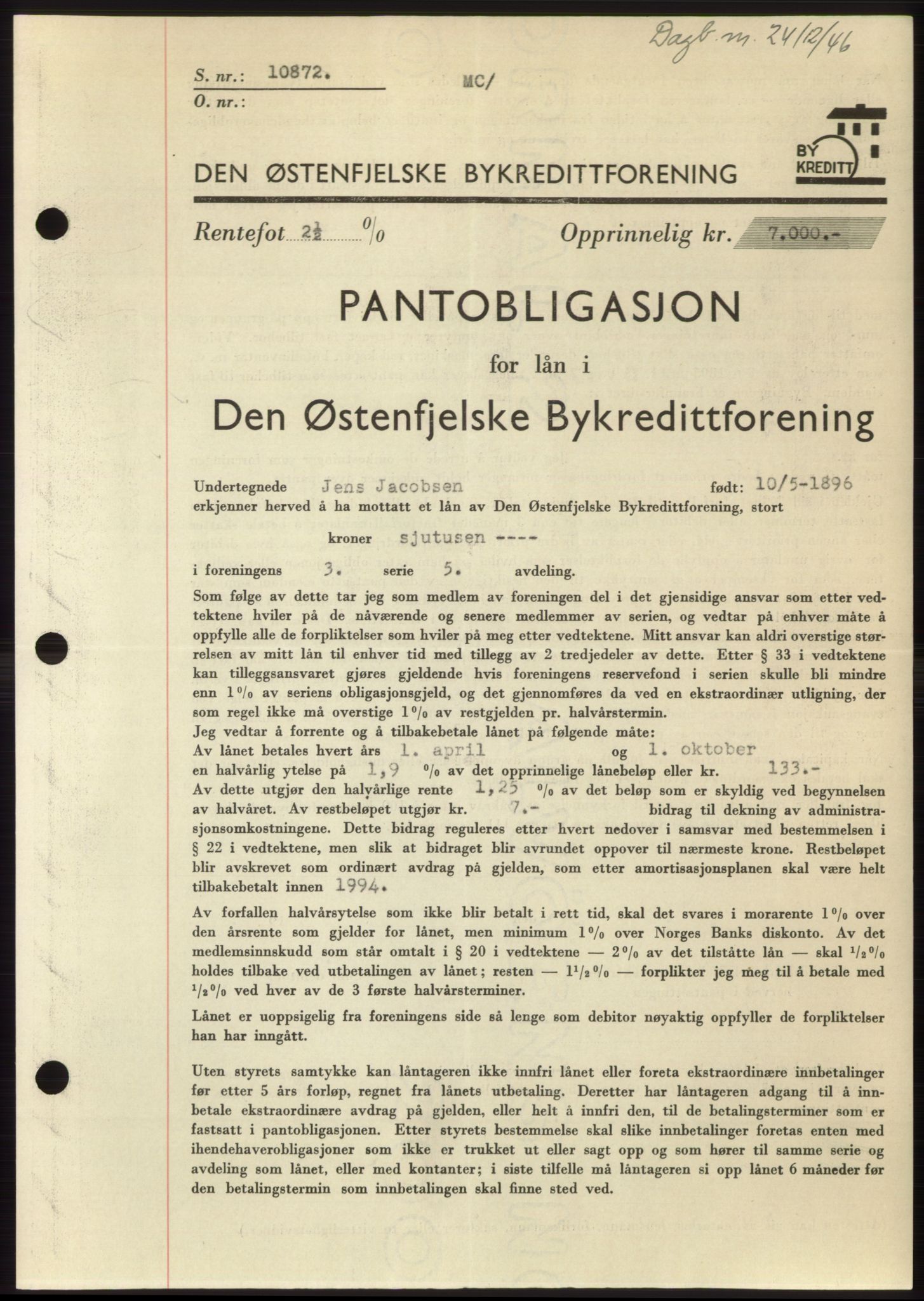 Moss sorenskriveri, SAO/A-10168: Pantebok nr. B16, 1946-1947, Dagboknr: 2412/1946