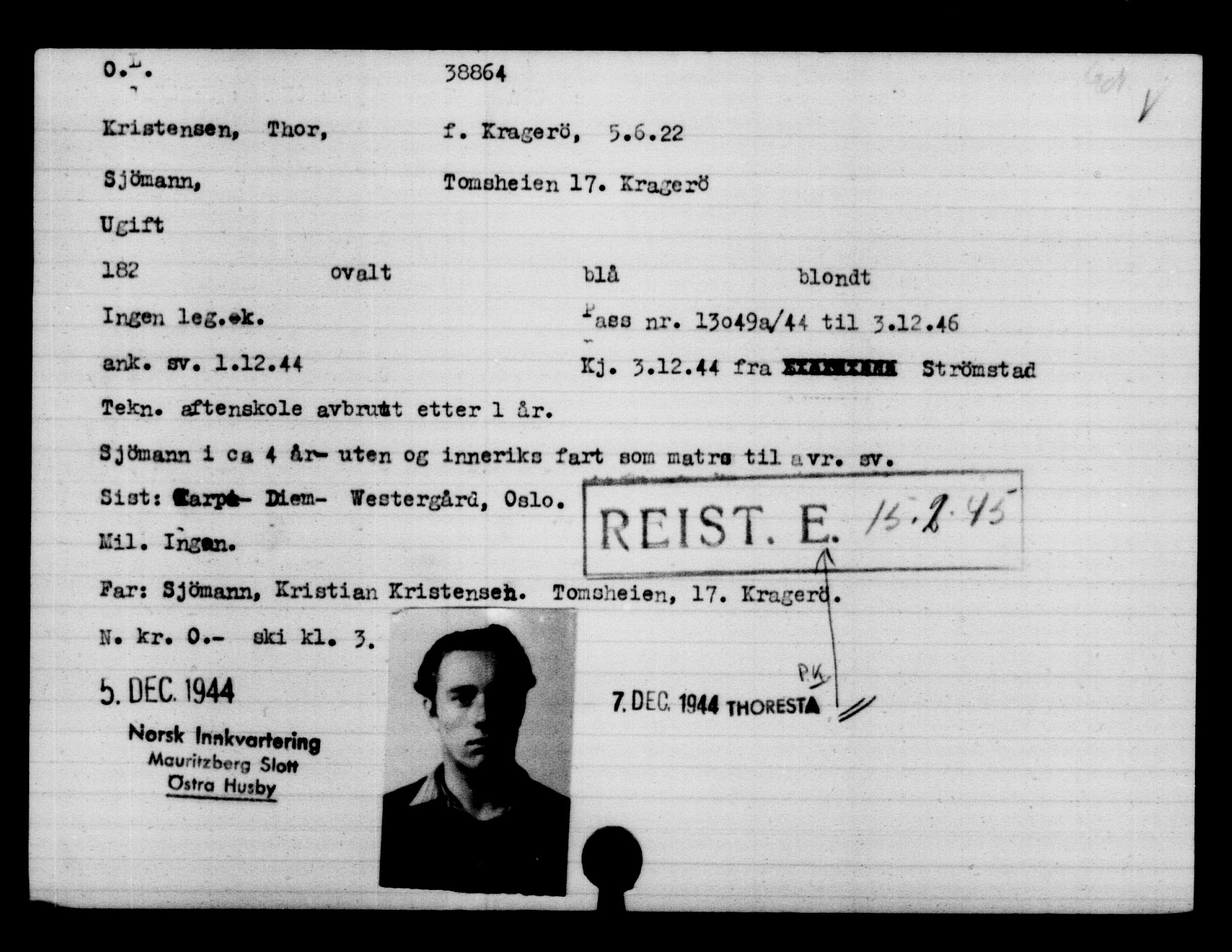 Utenriksstasjonene, Legasjonen i Stockholm, Flyktningkontoret, AV/RA-S-6753/V/Va/L0015: Kjesäterkartoteket, flyktninger med registreringsnr. 37800-40770, 1940-1945, s. 1093