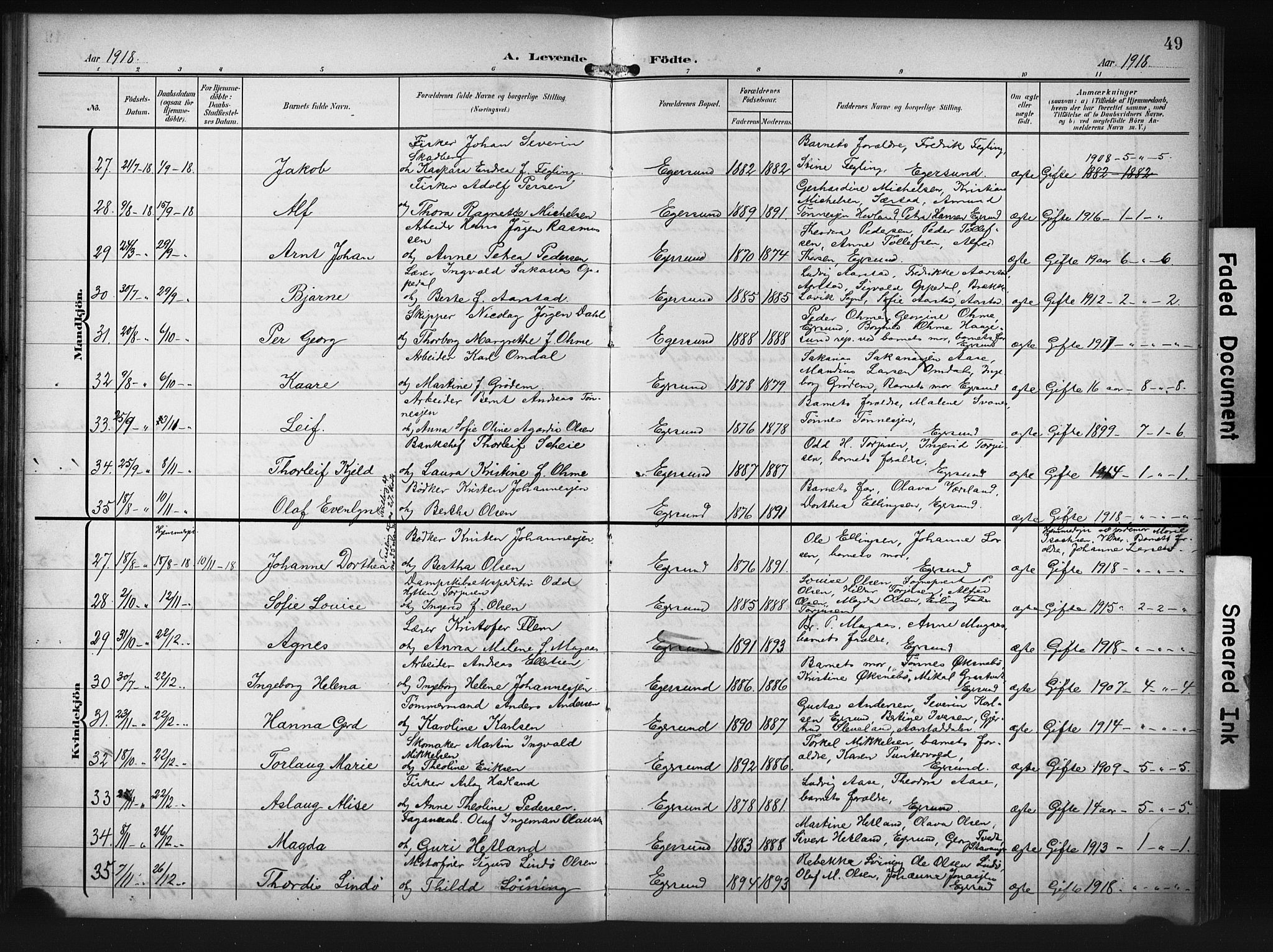 Eigersund sokneprestkontor, AV/SAST-A-101807/S09/L0012: Klokkerbok nr. B 12, 1908-1930, s. 49