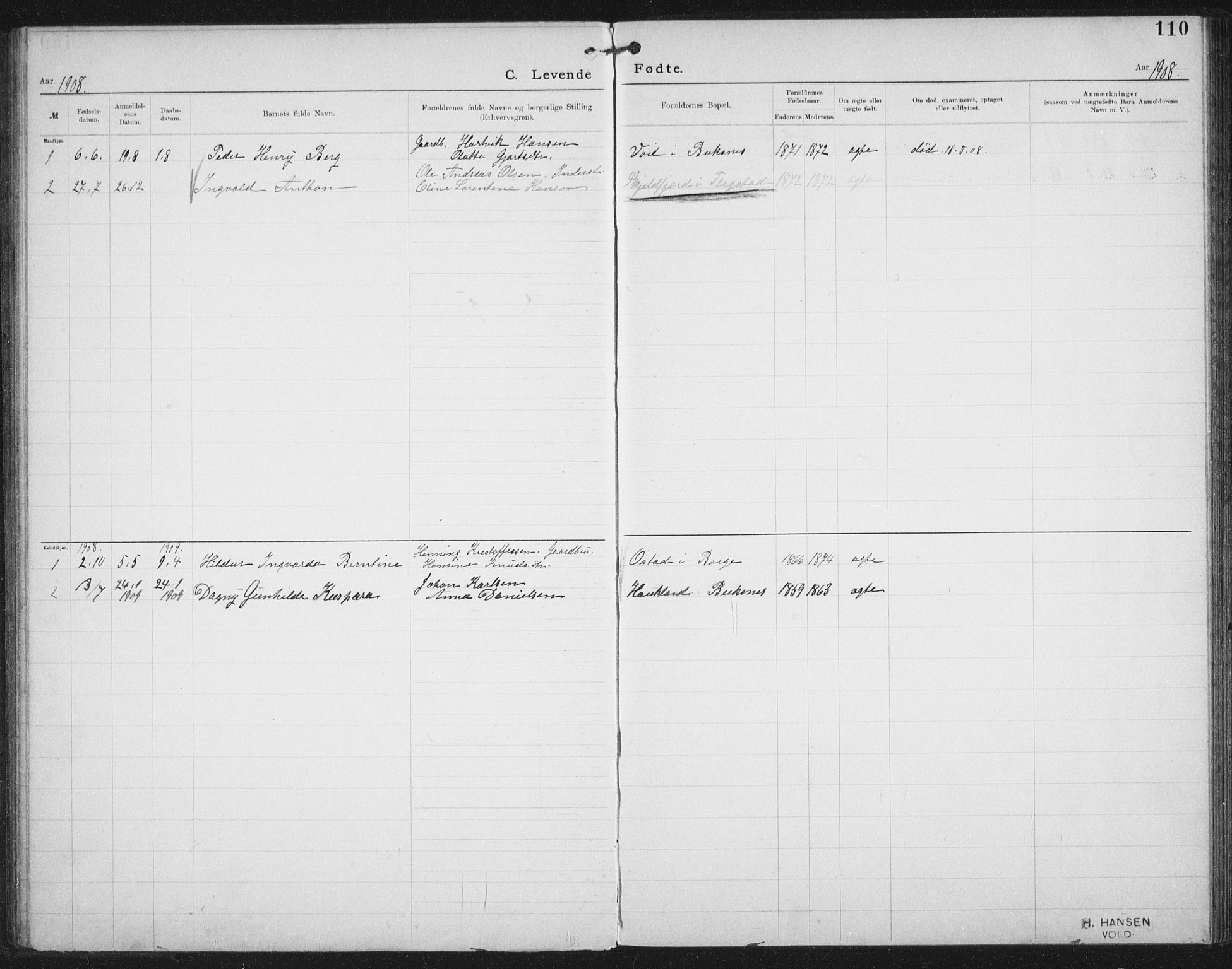 Ministerialprotokoller, klokkerbøker og fødselsregistre - Nordland, AV/SAT-A-1459/881/L1174: Dissenterprotokoll nr. 881D01, 1891-1933, s. 110