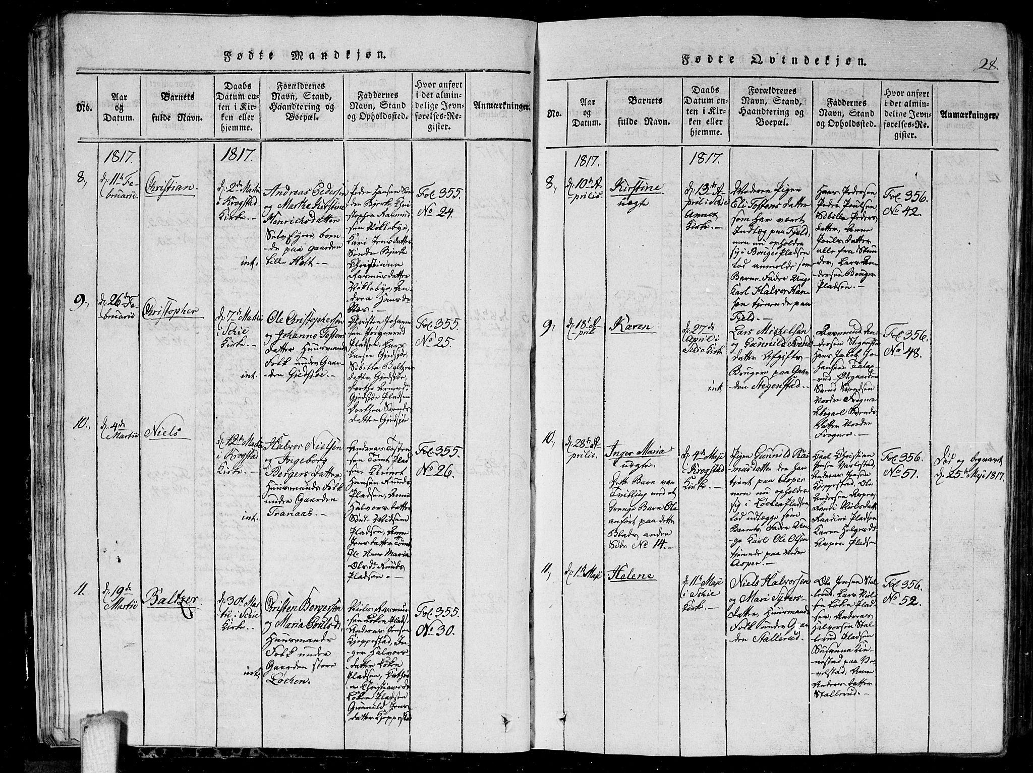 Kråkstad prestekontor Kirkebøker, AV/SAO-A-10125a/G/Ga/L0001: Klokkerbok nr. I 1, 1813-1824, s. 28