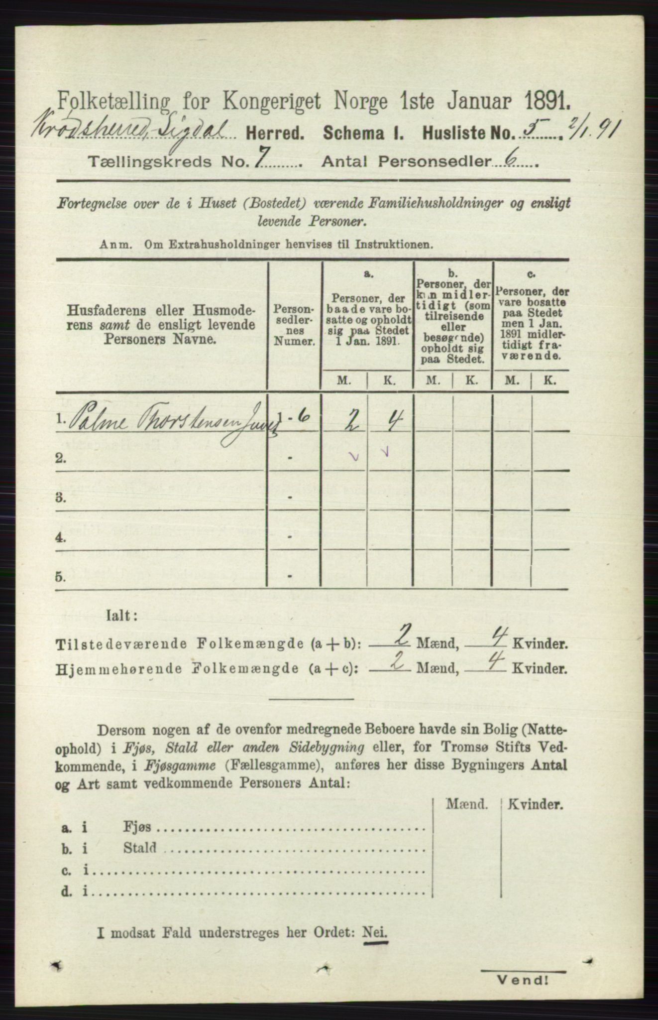 RA, Folketelling 1891 for 0621 Sigdal herred, 1891, s. 6956