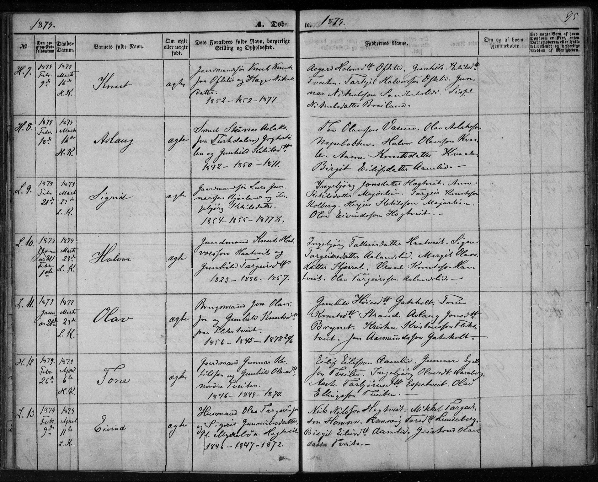 Lårdal kirkebøker, AV/SAKO-A-284/F/Fa/L0006: Ministerialbok nr. I 6, 1861-1886, s. 95