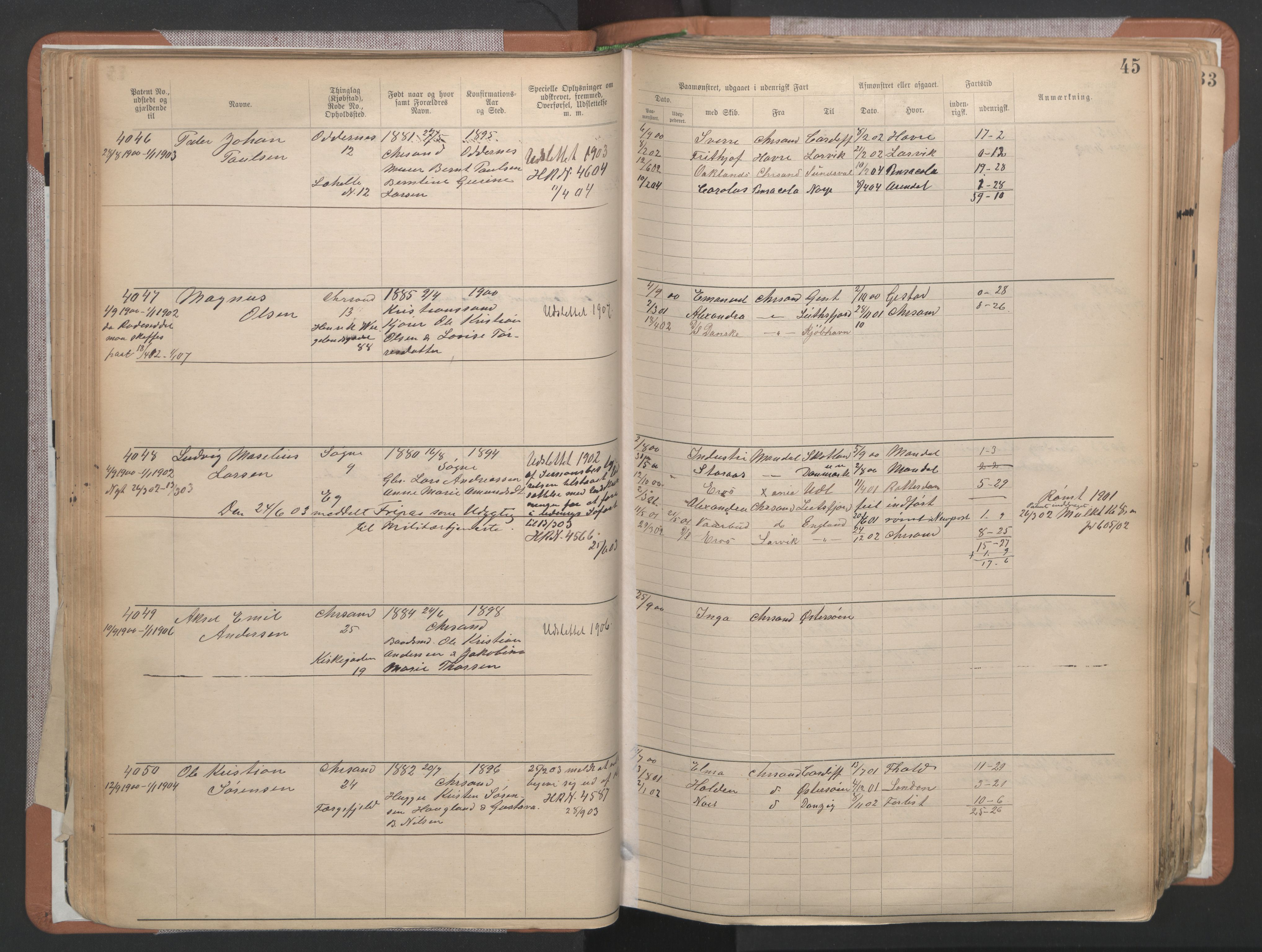 Kristiansand mønstringskrets, AV/SAK-2031-0015/F/Fa/L0007: Annotasjonsrulle nr 3831-6645, I-5, 1898-1920, s. 85
