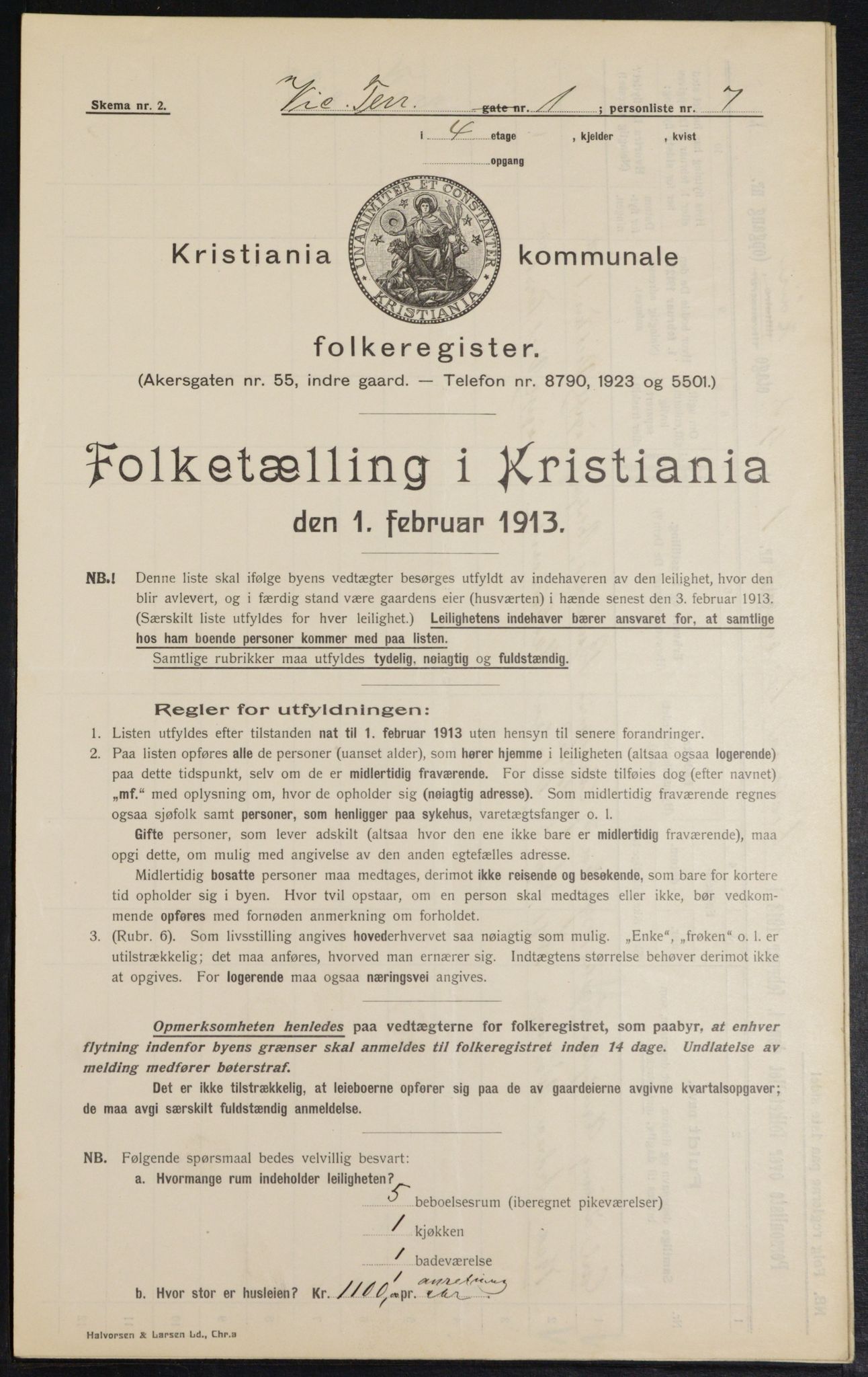 OBA, Kommunal folketelling 1.2.1913 for Kristiania, 1913, s. 123343