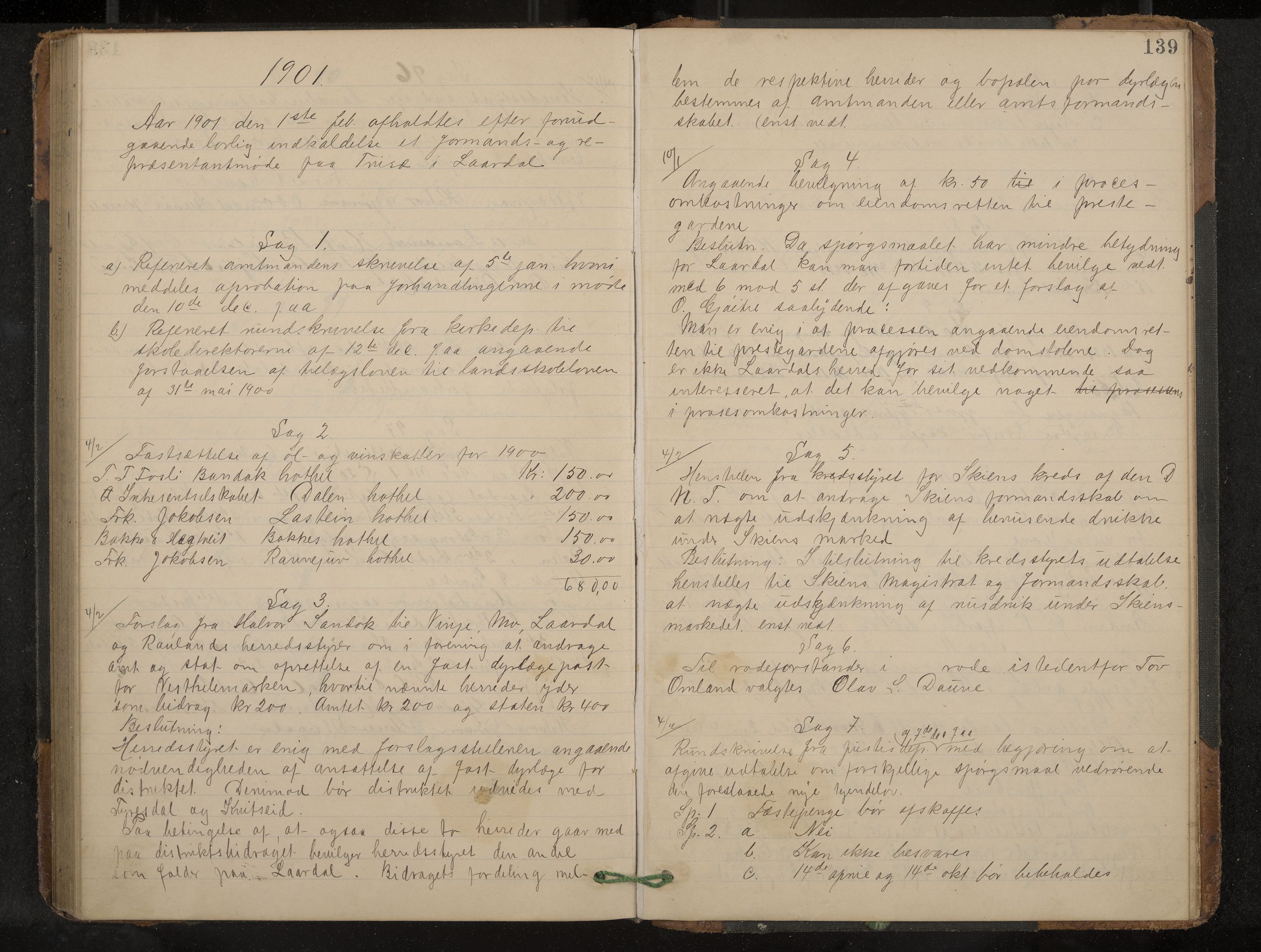 Lårdal formannskap og sentraladministrasjon, IKAK/0833021/A/L0003: Møtebok, 1893-1901, s. 139